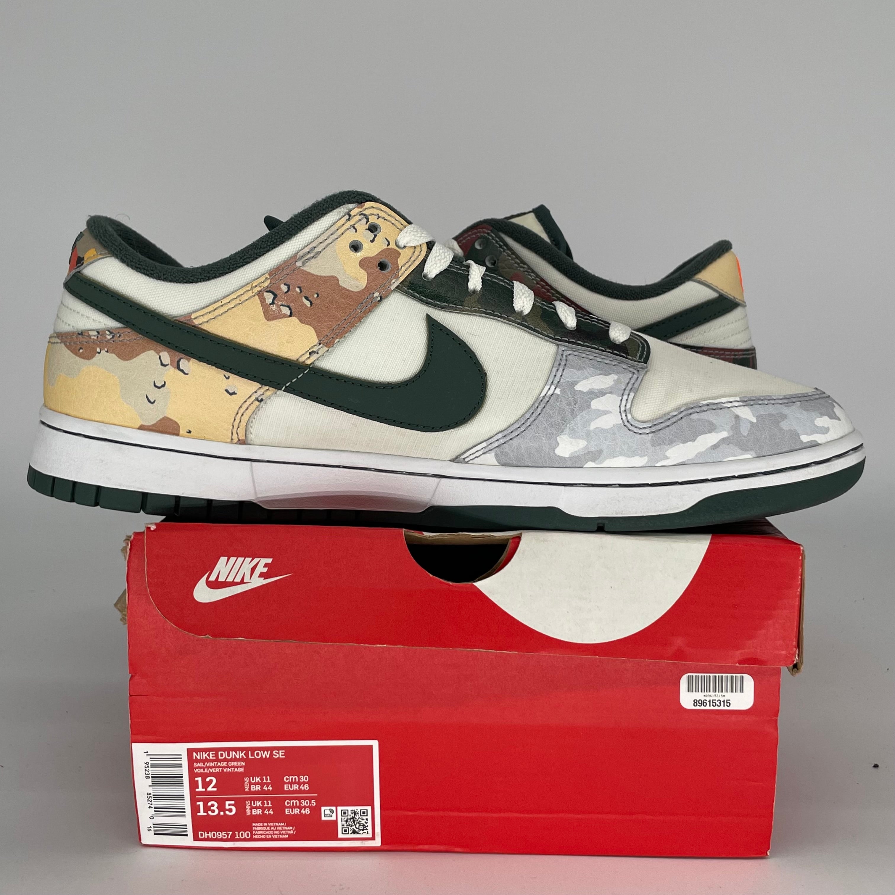 NIKE DUNK LOW SAIL MULTI CAMO SIZE 12 DH0957-100