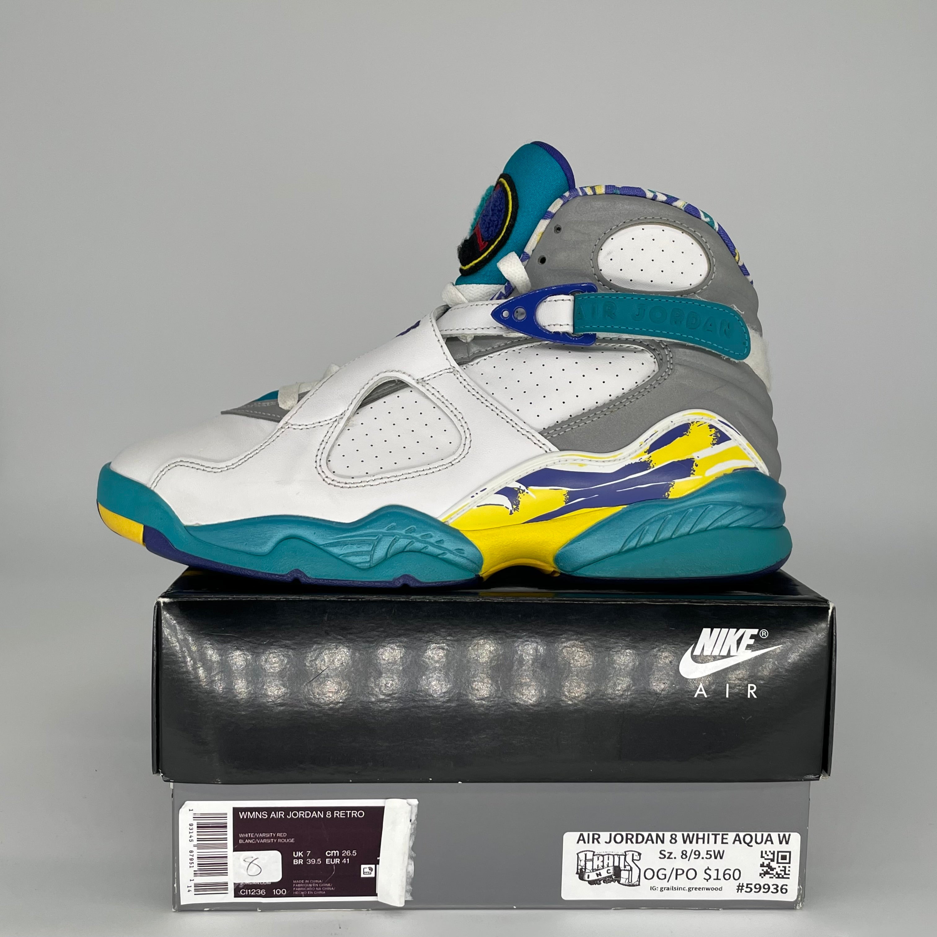 AIR JORDAN 8 WHITE AQUA W SIZE 8/9.5W CI1236-100