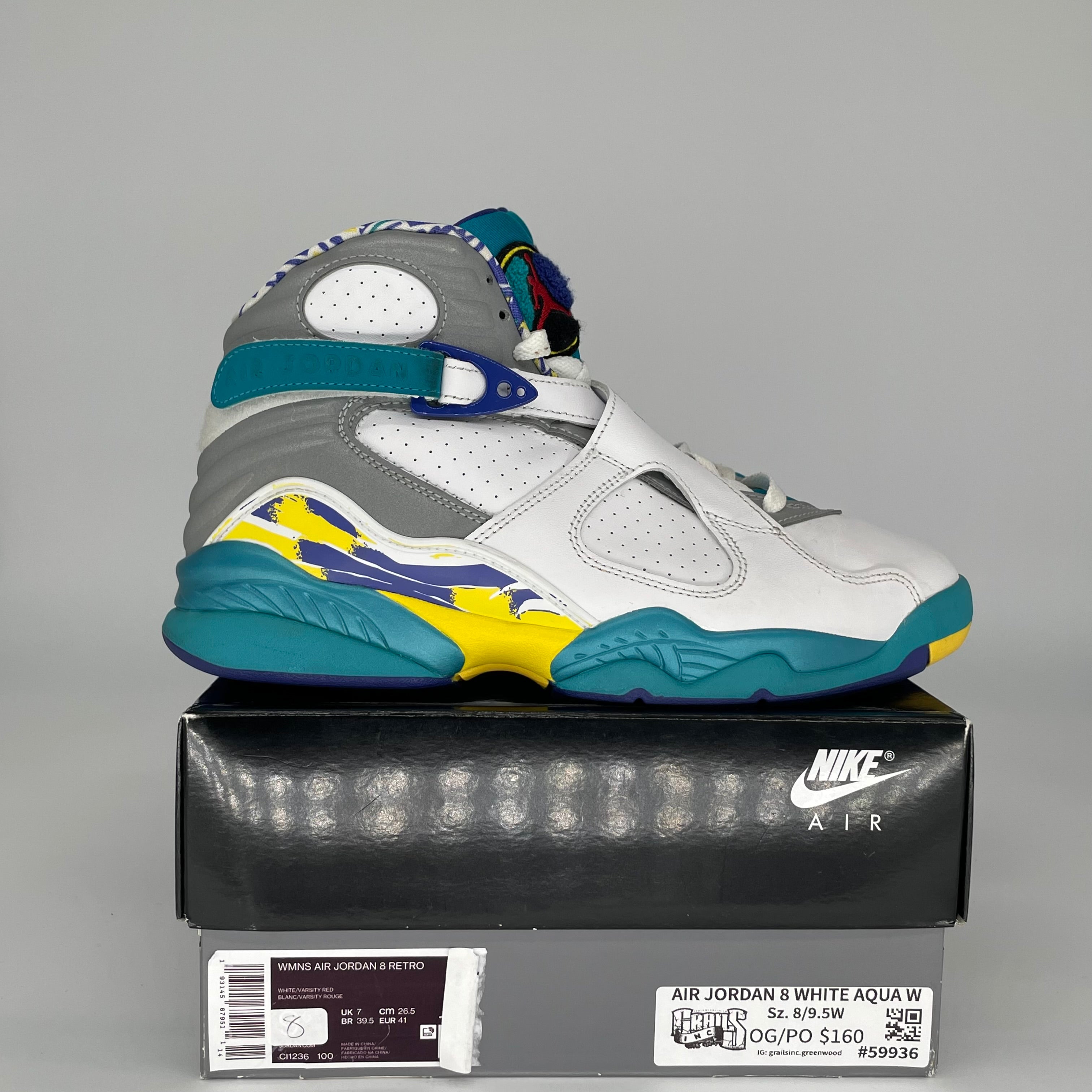 AIR JORDAN 8 WHITE AQUA W SIZE 8/9.5W CI1236-100