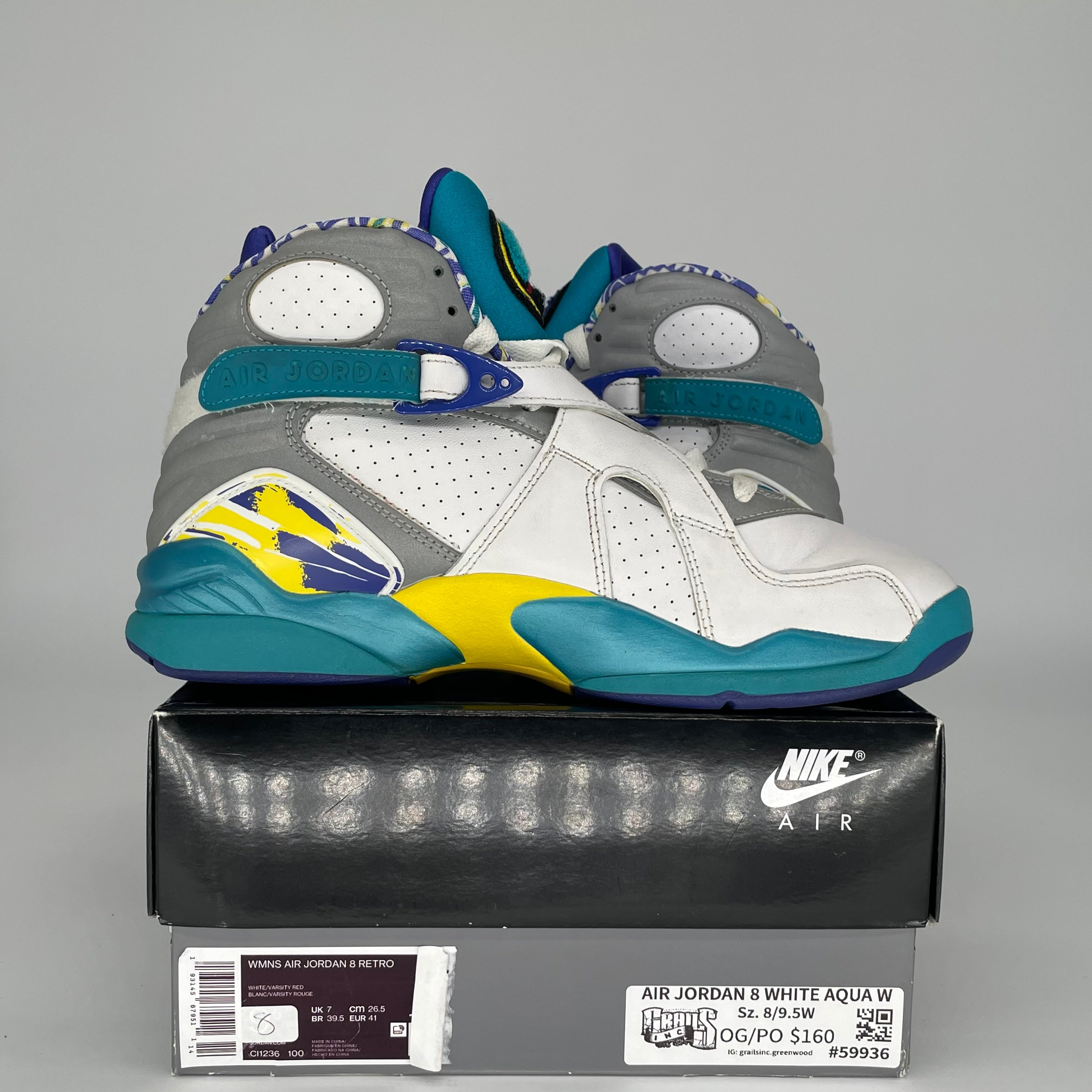 AIR JORDAN 8 WHITE AQUA W SIZE 8/9.5W CI1236-100