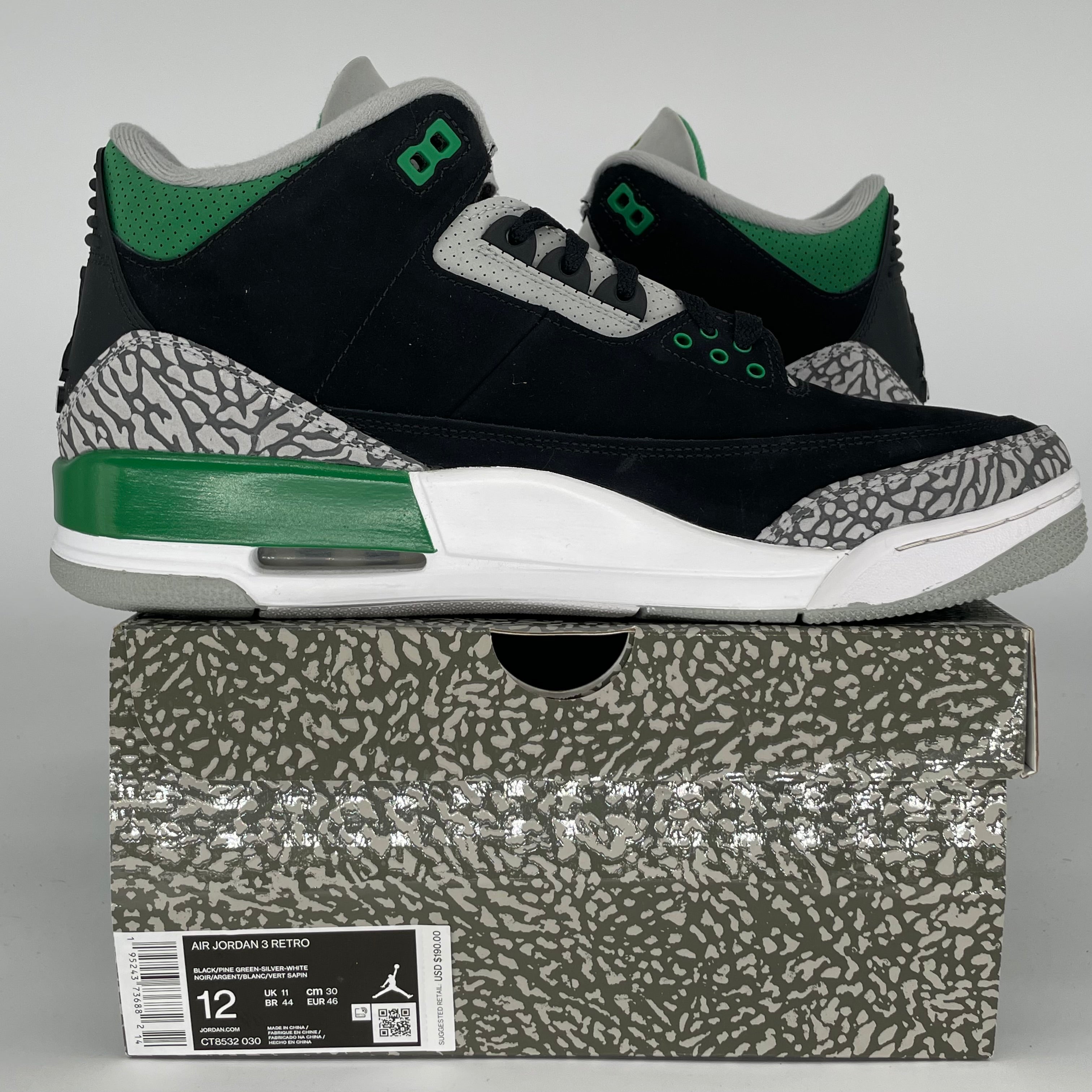 AIR JORDAN 3 PINE GREEN SIZE 12 CT8532-030