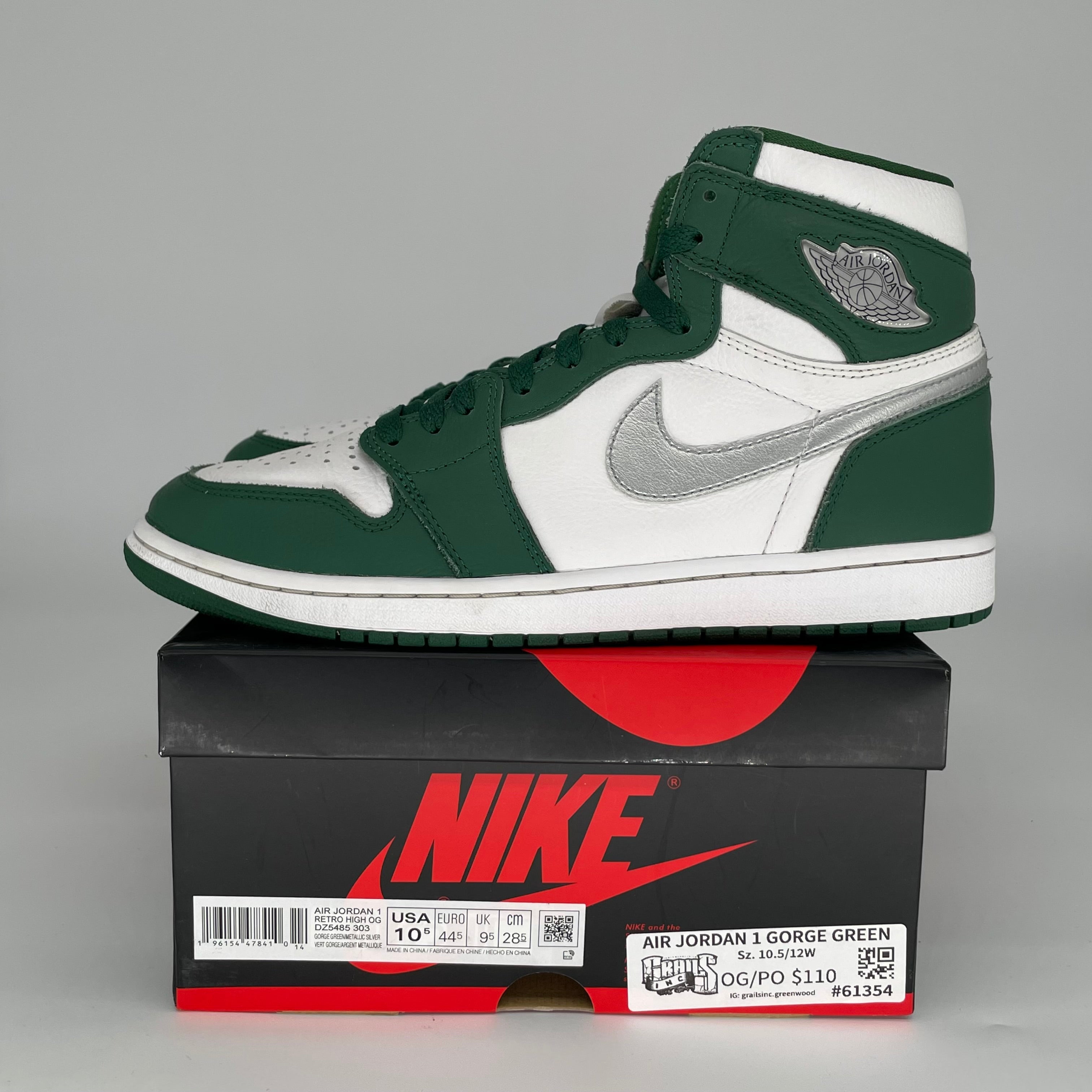 AIR JORDAN 1 GORGE GREEN SIZE 10.5 DZ5485-303