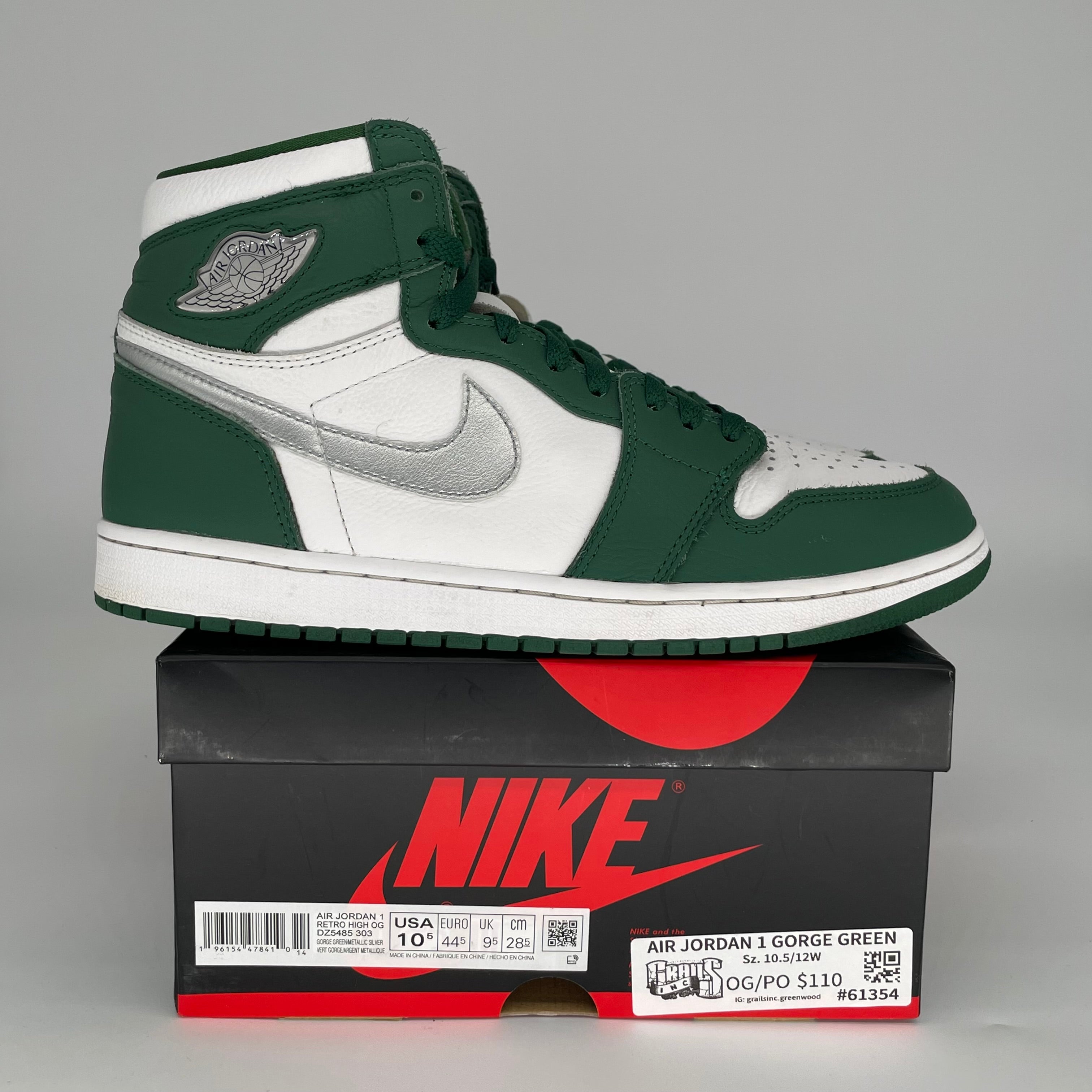 AIR JORDAN 1 GORGE GREEN SIZE 10.5 DZ5485-303