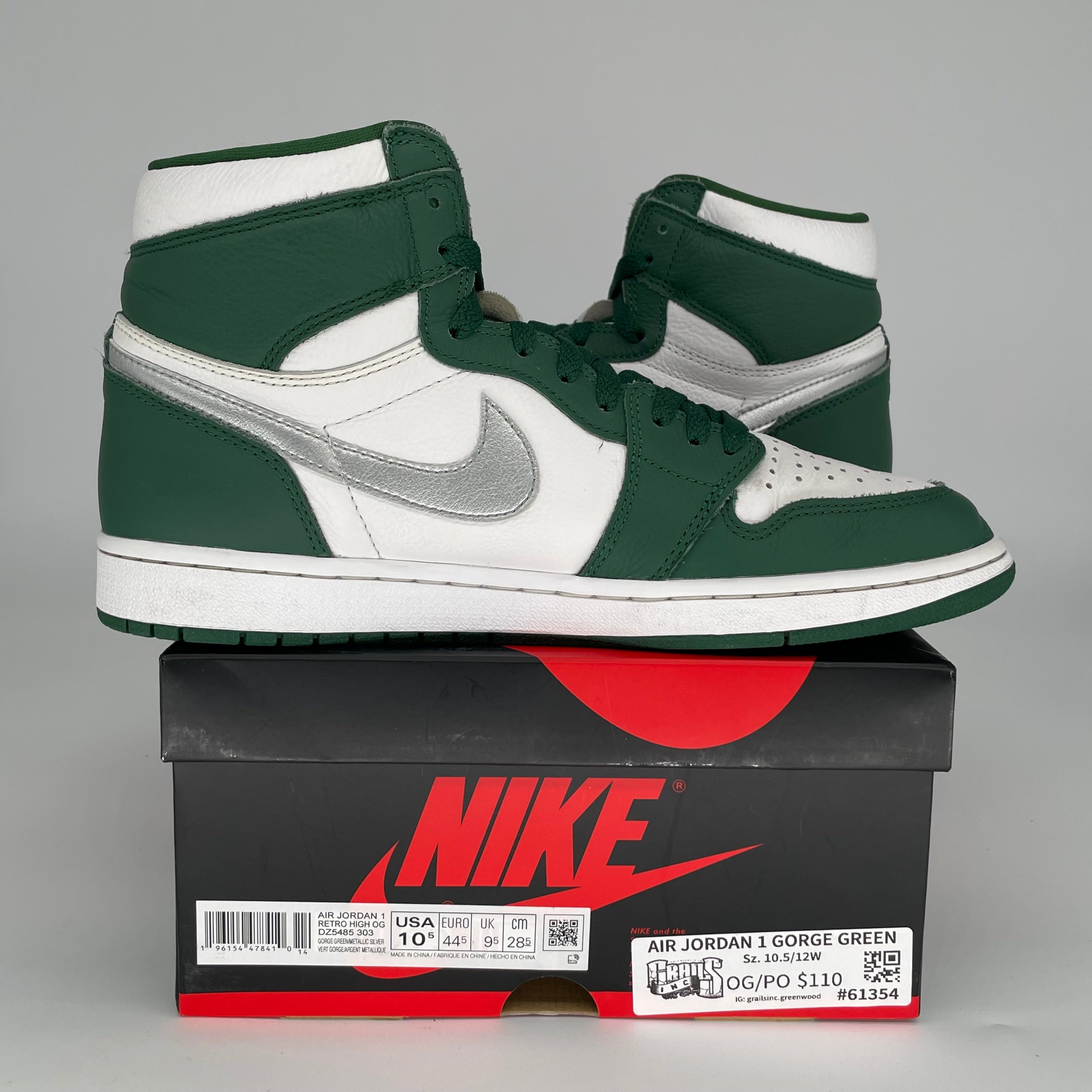 AIR JORDAN 1 GORGE GREEN SIZE 10.5 DZ5485-303