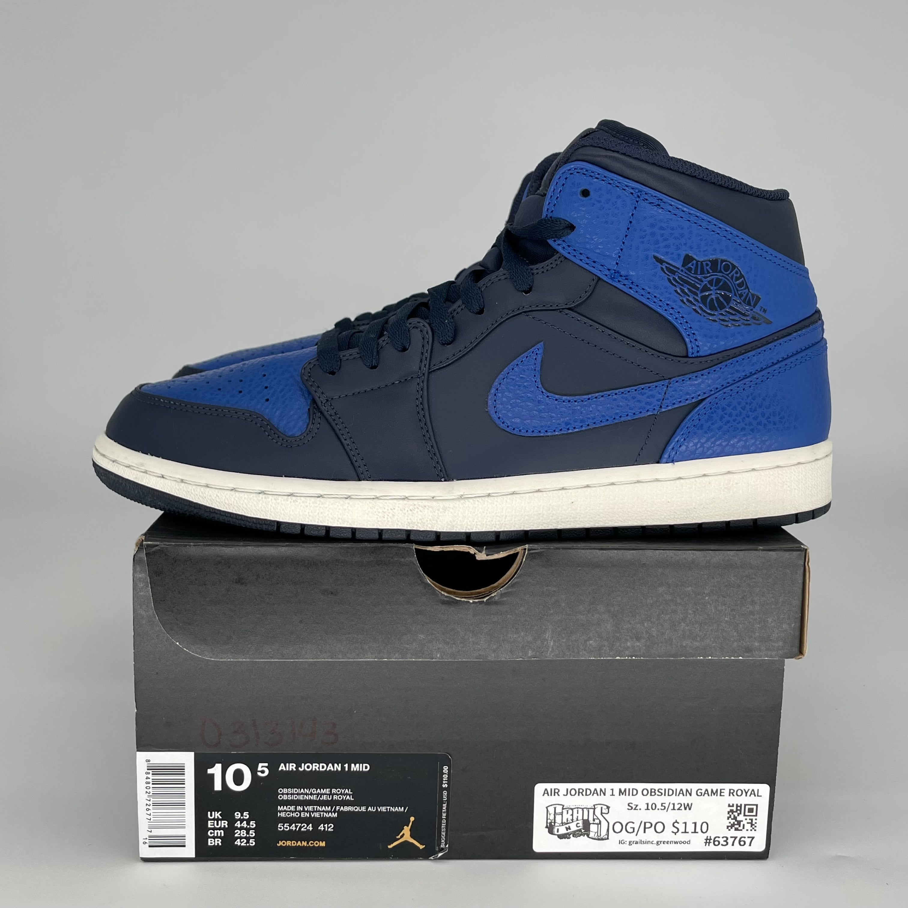 AIR JORDAN 1 MID OBSIDIAN GAME ROYAL SIZE 10.5 554724-412