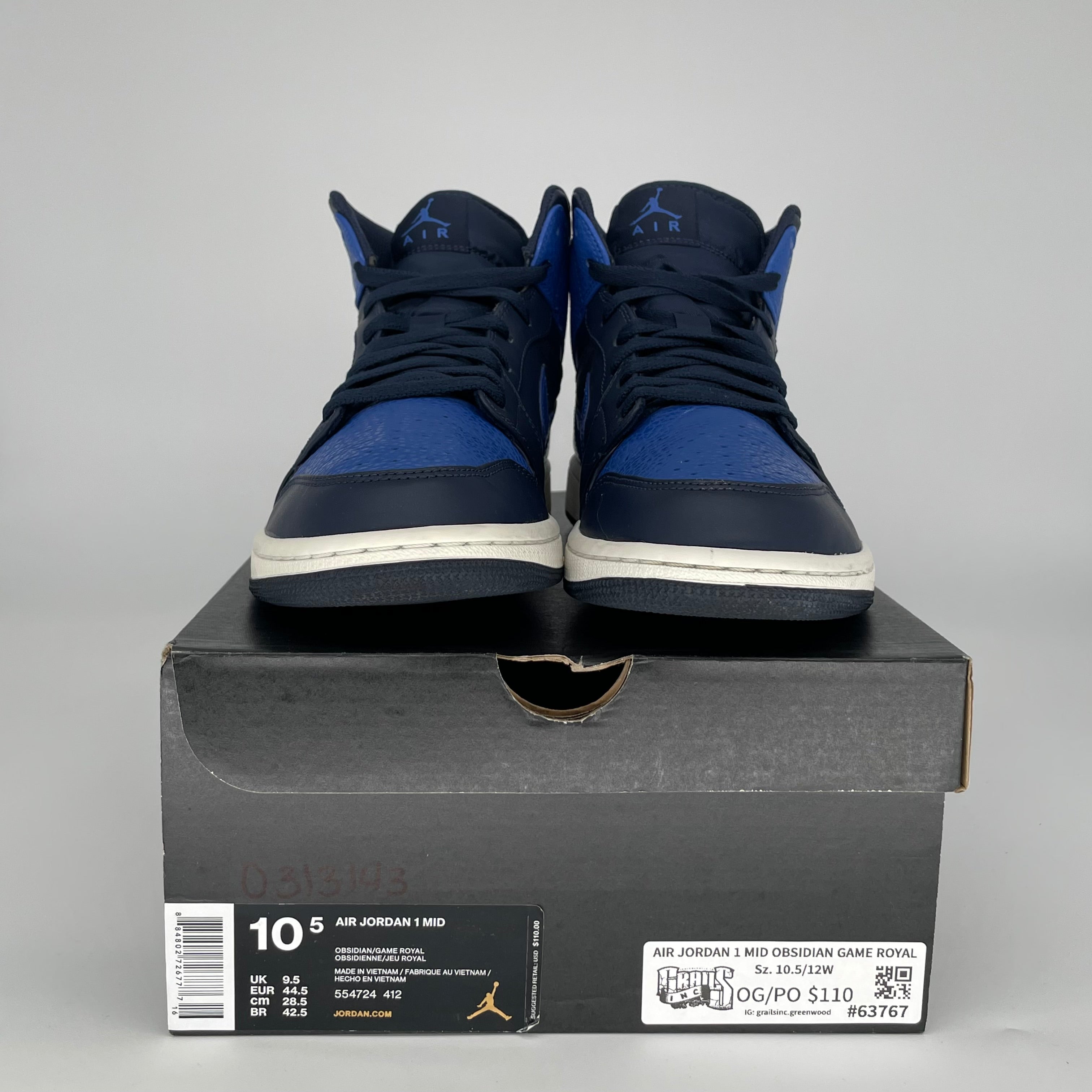 AIR JORDAN 1 MID OBSIDIAN GAME ROYAL SIZE 10.5 554724-412