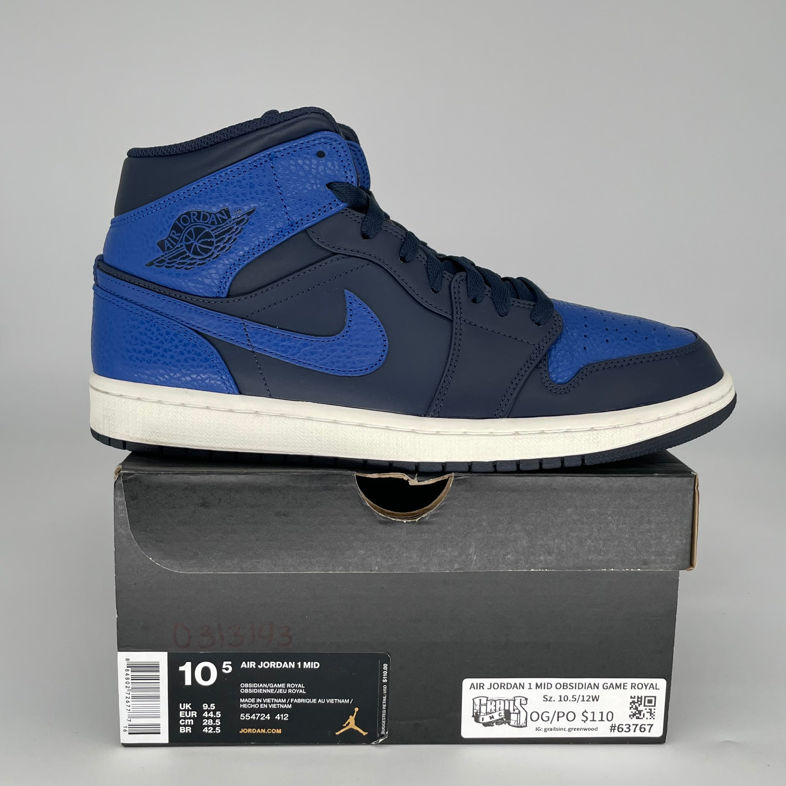 AIR JORDAN 1 MID OBSIDIAN GAME ROYAL SIZE 10.5 554724-412