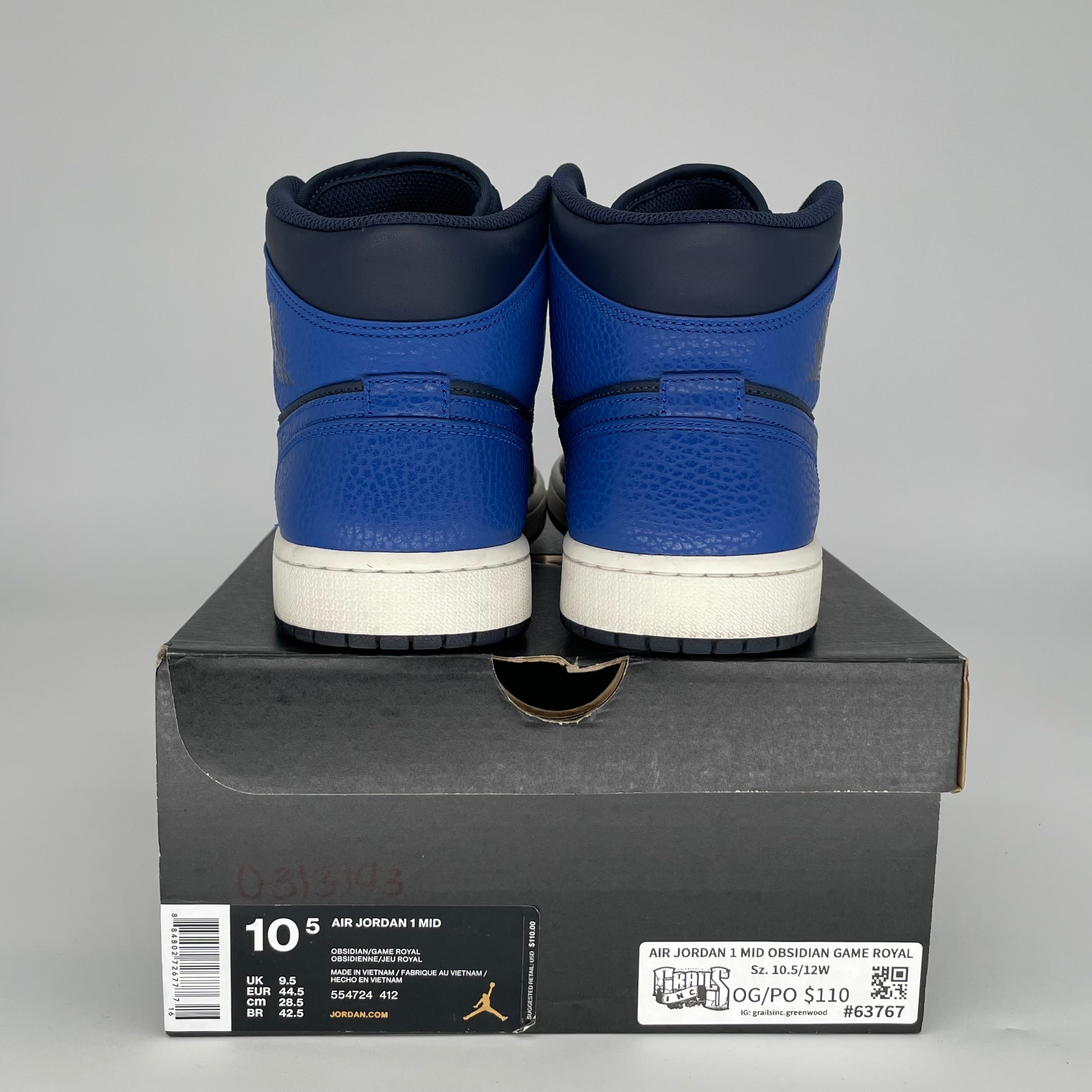 AIR JORDAN 1 MID OBSIDIAN GAME ROYAL SIZE 10.5 554724-412