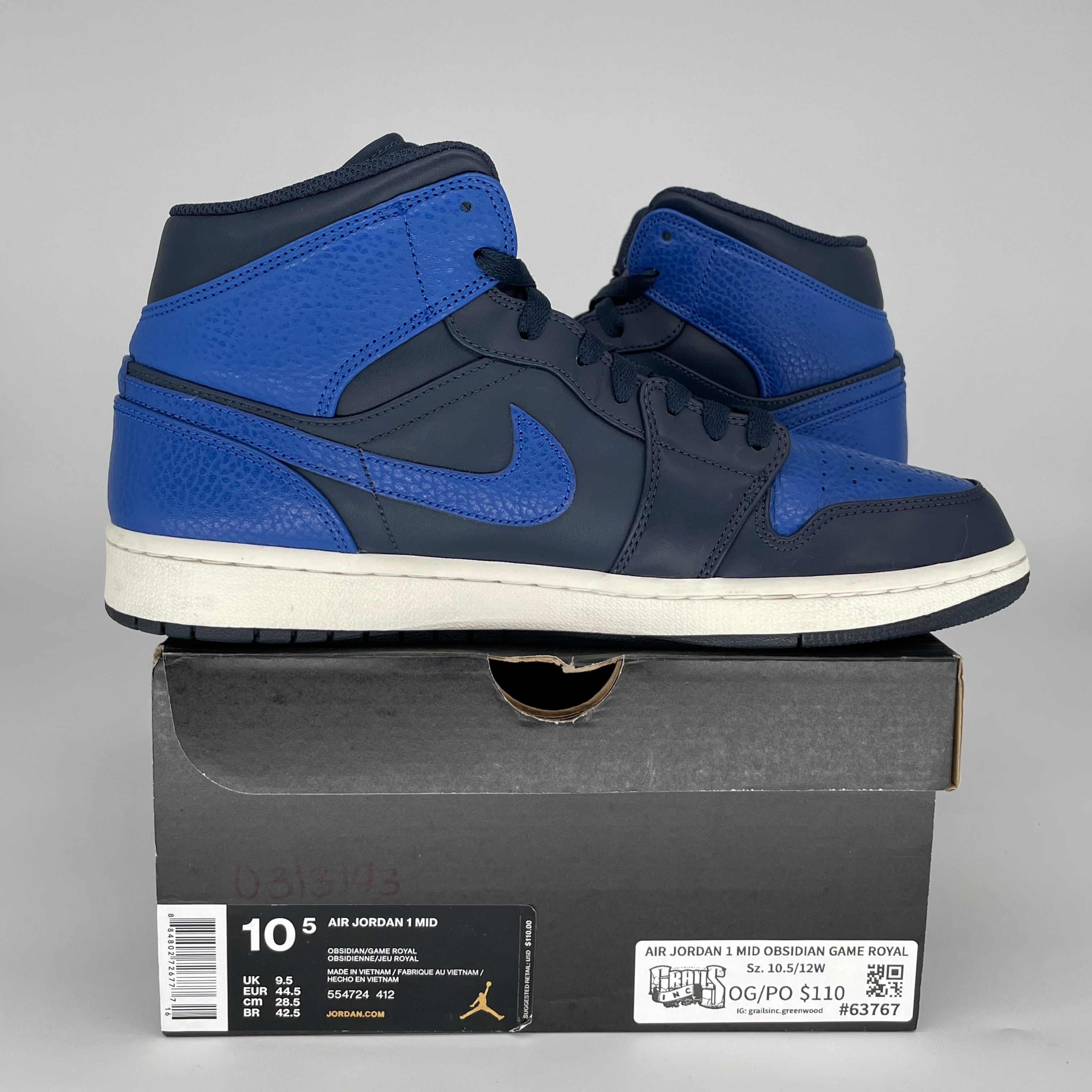 AIR JORDAN 1 MID OBSIDIAN GAME ROYAL SIZE 10.5 554724-412