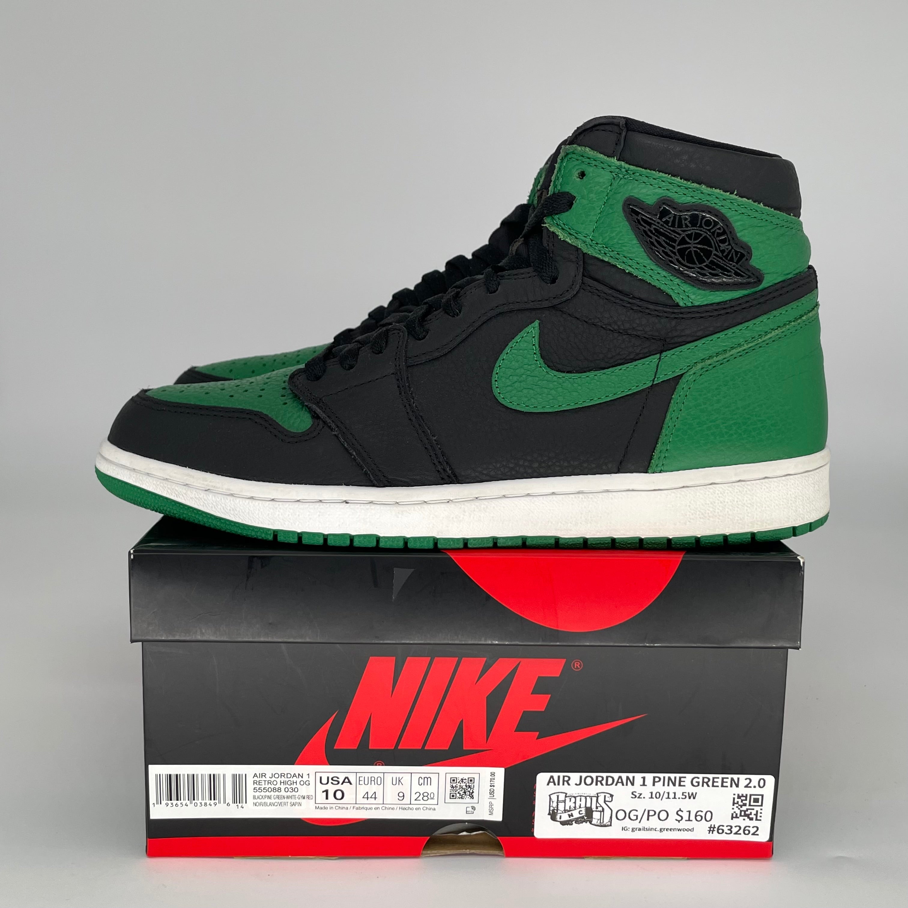 AIR JORDAN 1 PINE GREEN 2.0 SIZE 10 555088-030