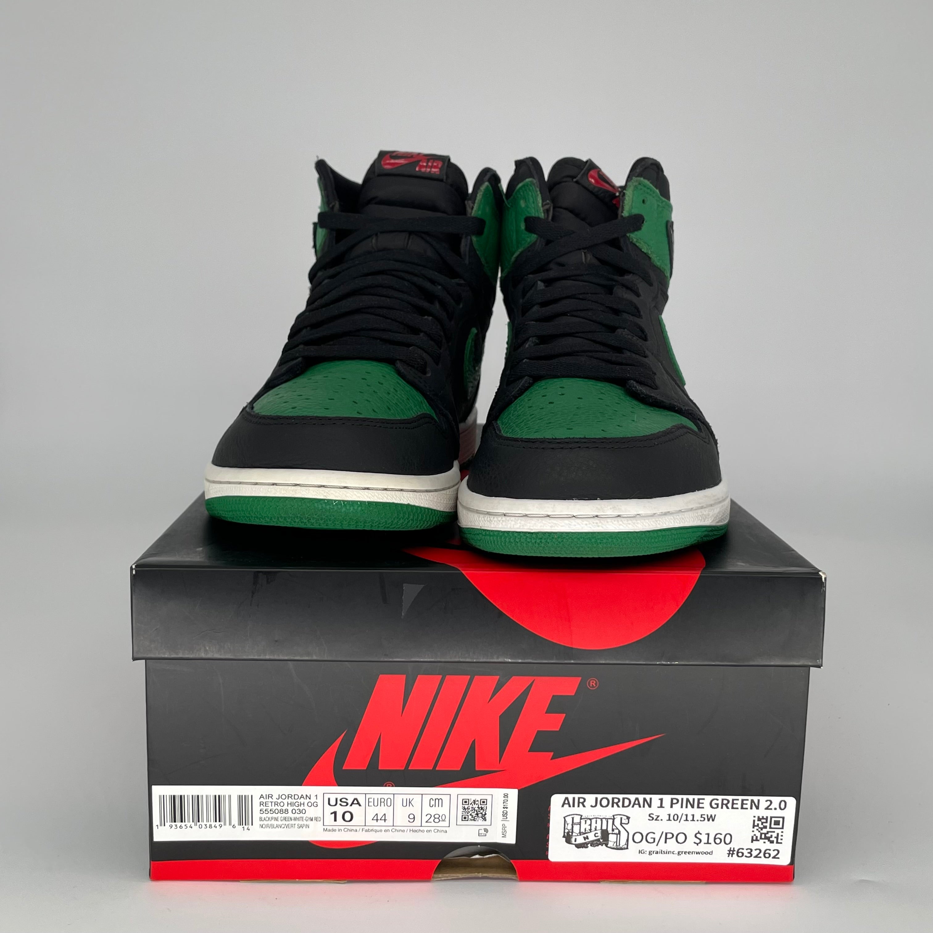 AIR JORDAN 1 PINE GREEN 2.0 SIZE 10 555088-030