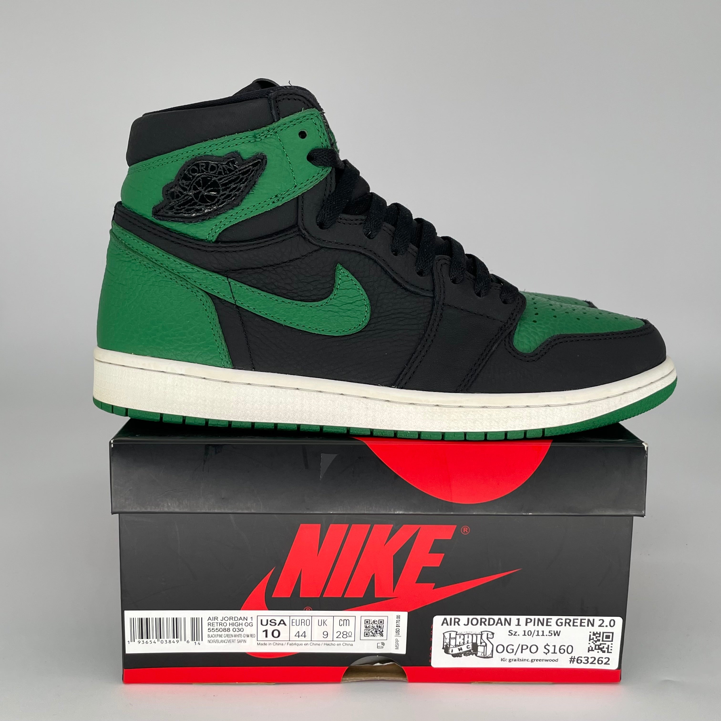 AIR JORDAN 1 PINE GREEN 2.0 SIZE 10 555088-030