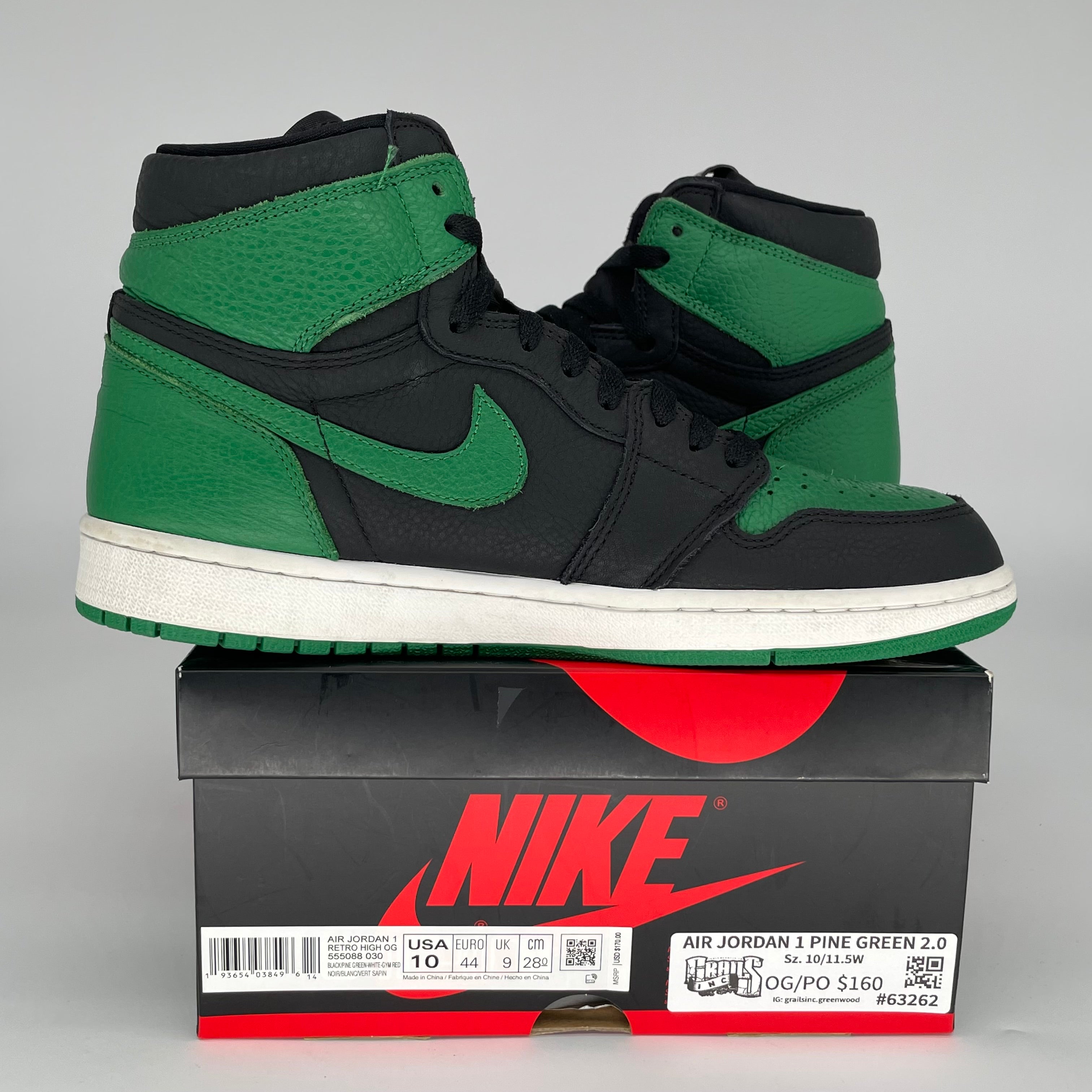 AIR JORDAN 1 PINE GREEN 2.0 SIZE 10 555088-030