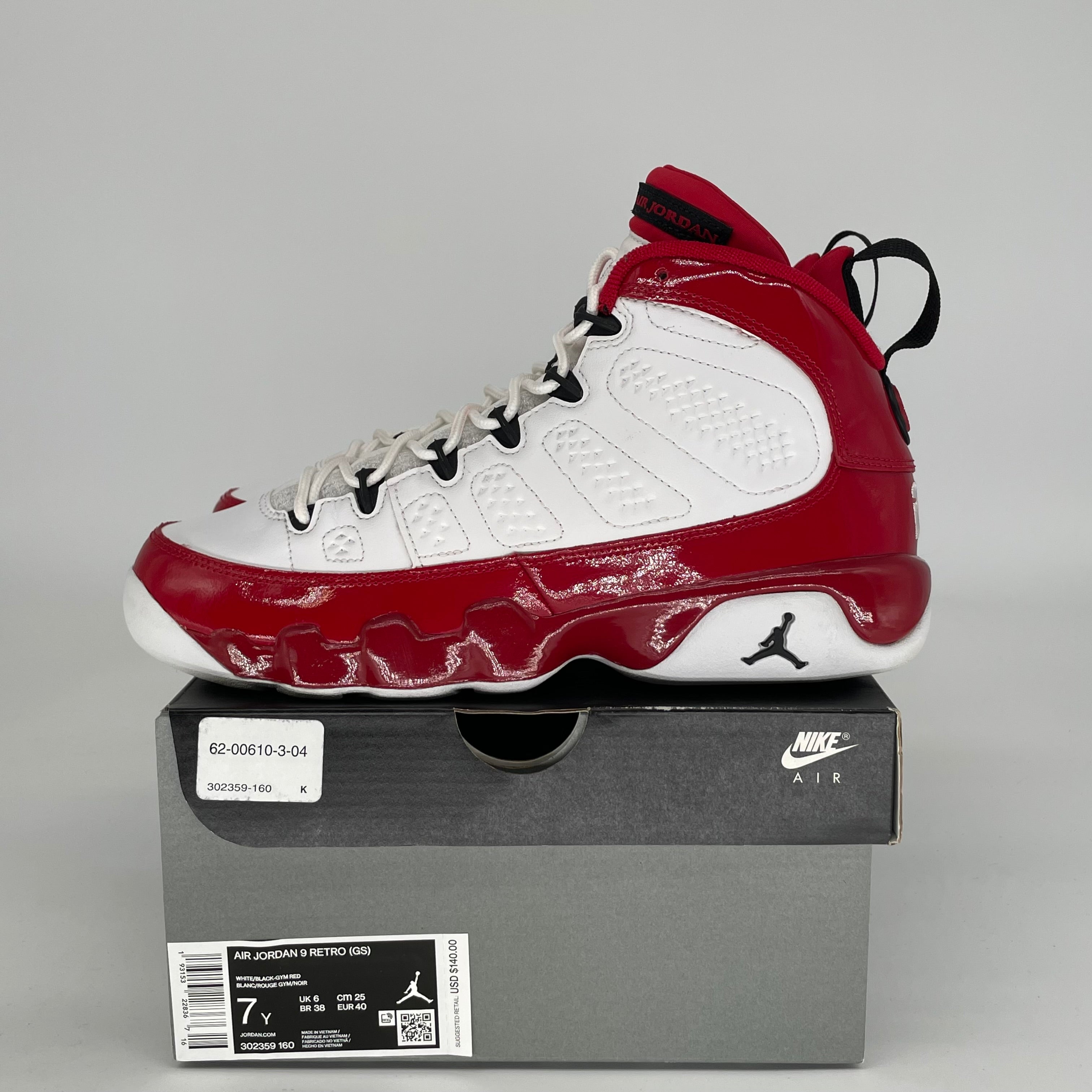 AIR JORDAN 9 GYM RED SIZE 7Y 302359-160