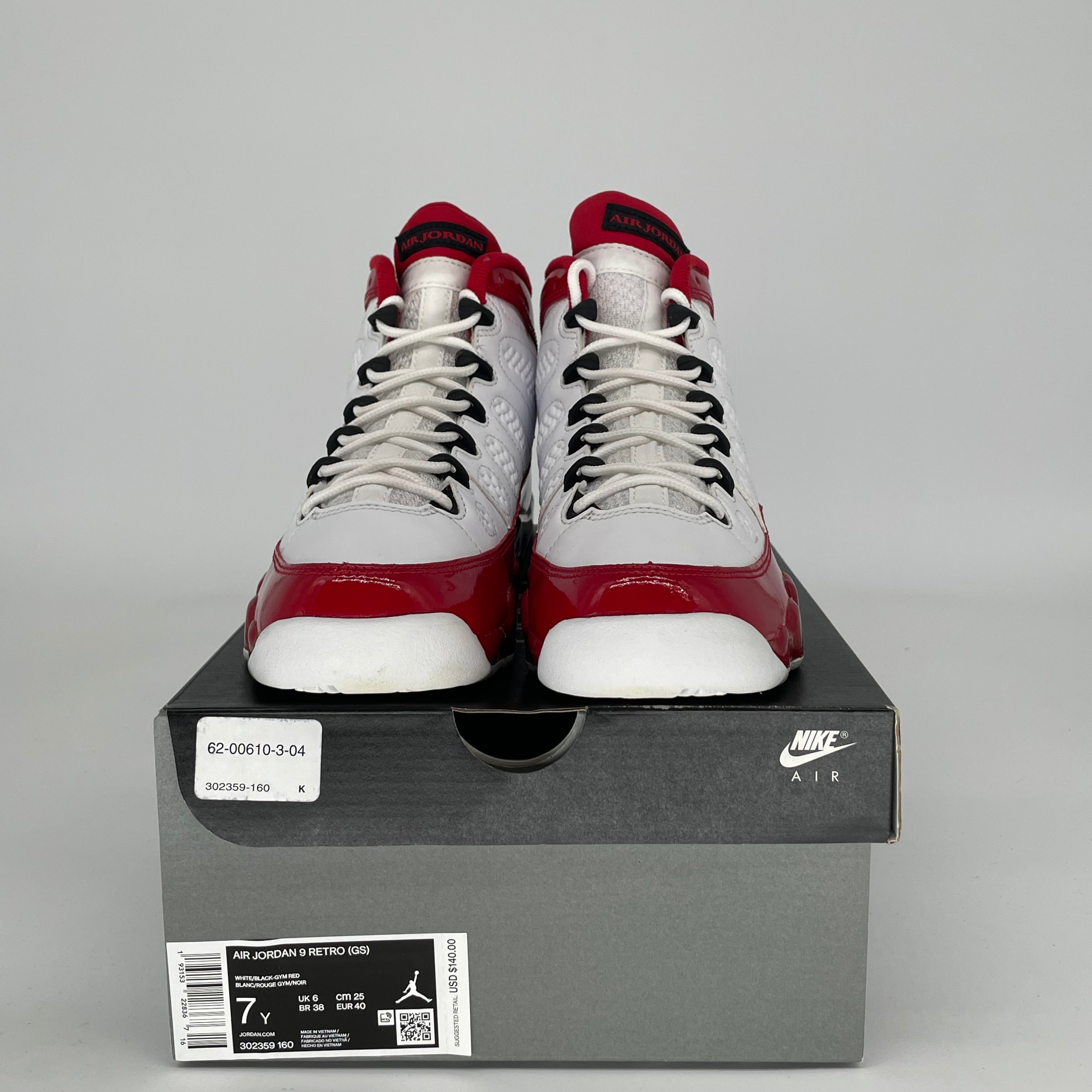 AIR JORDAN 9 GYM RED SIZE 7Y 302359-160