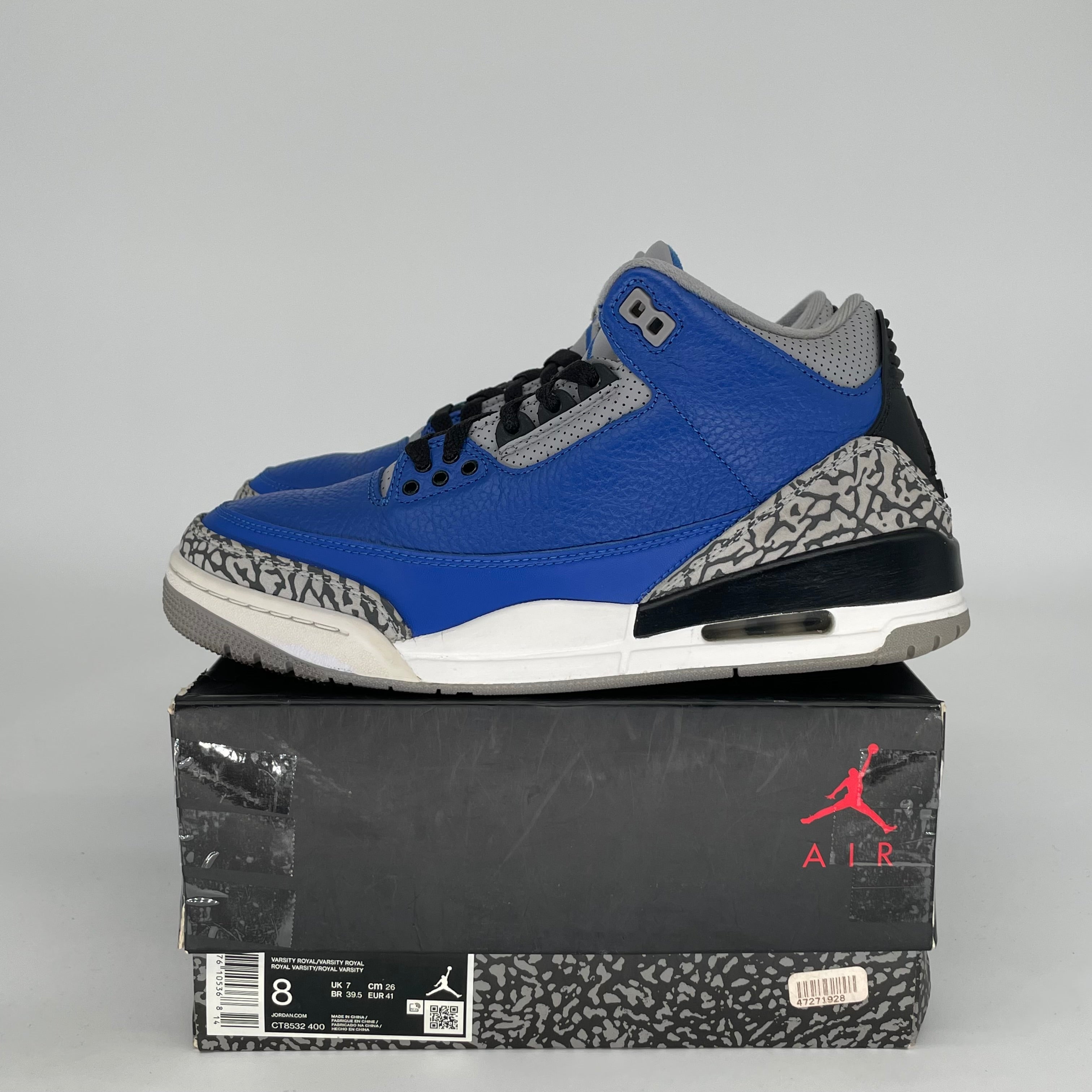 AIR JORDAN 3 VARSITY ROYAL CEMENT SIZE 8 CT8532-400