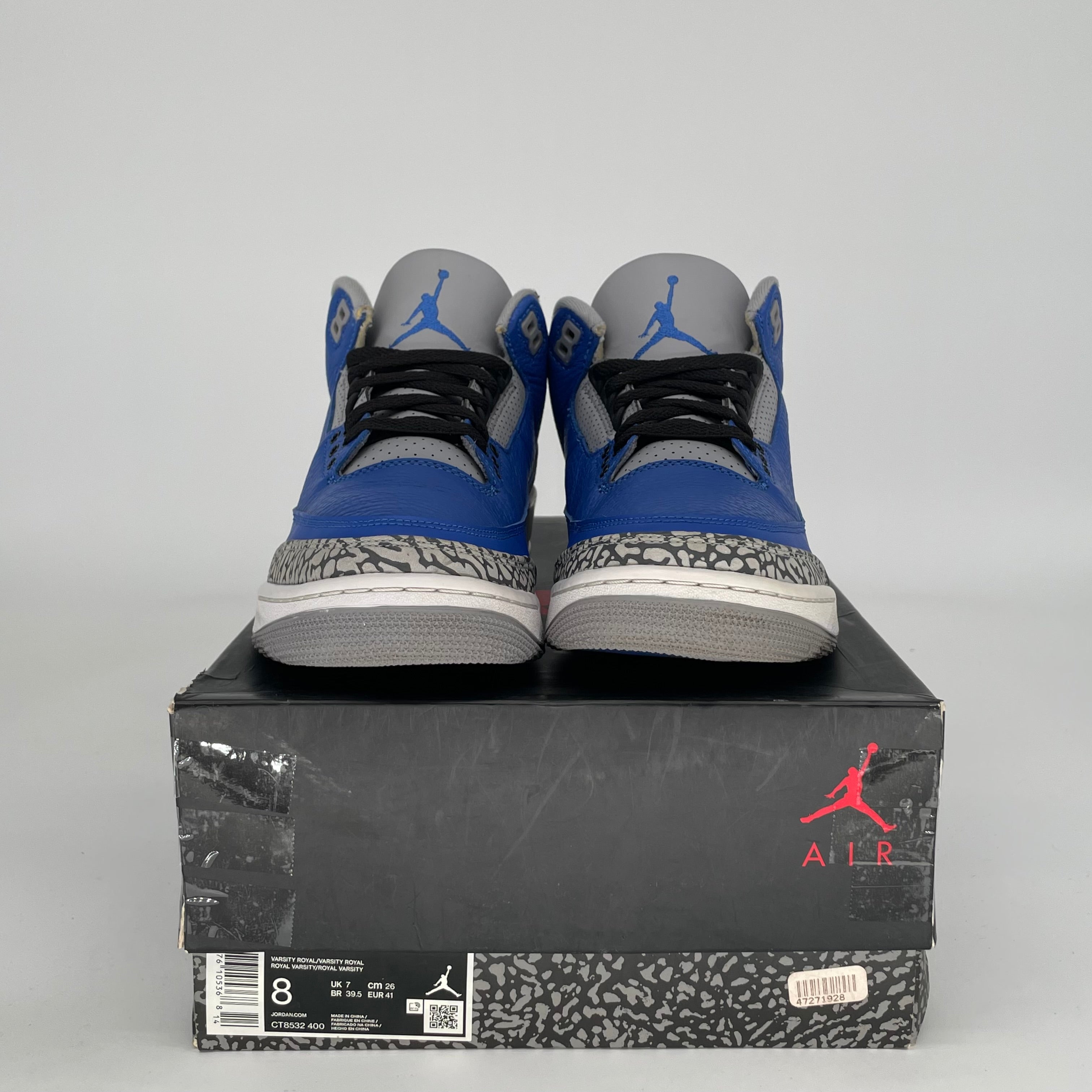 AIR JORDAN 3 VARSITY ROYAL CEMENT SIZE 8 CT8532-400