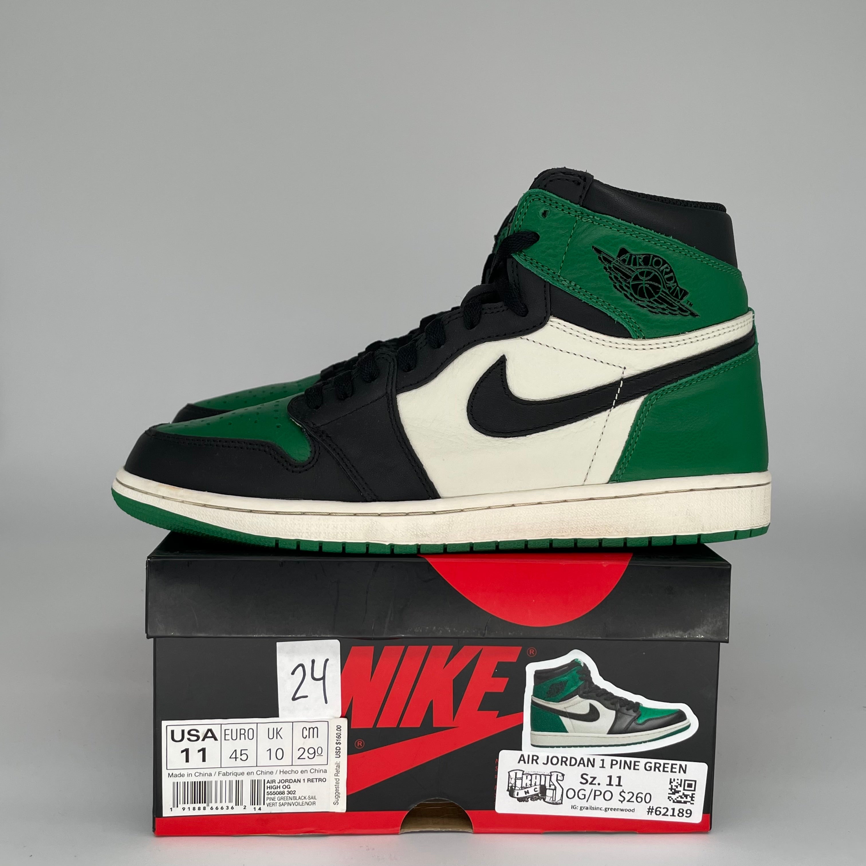 AIR JORDAN 1 PINE GREEN SIZE 11 555088-302