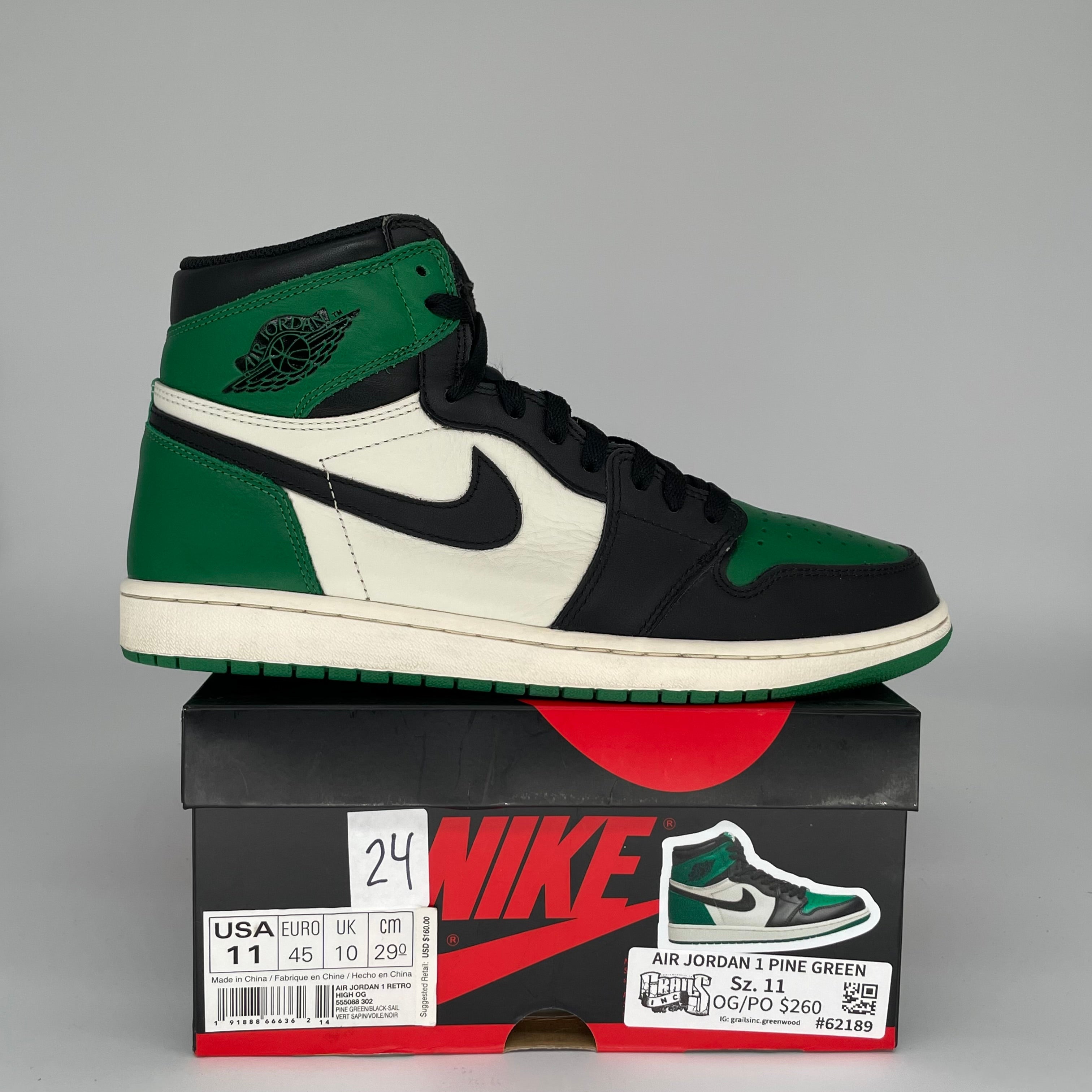 AIR JORDAN 1 PINE GREEN SIZE 11 555088-302