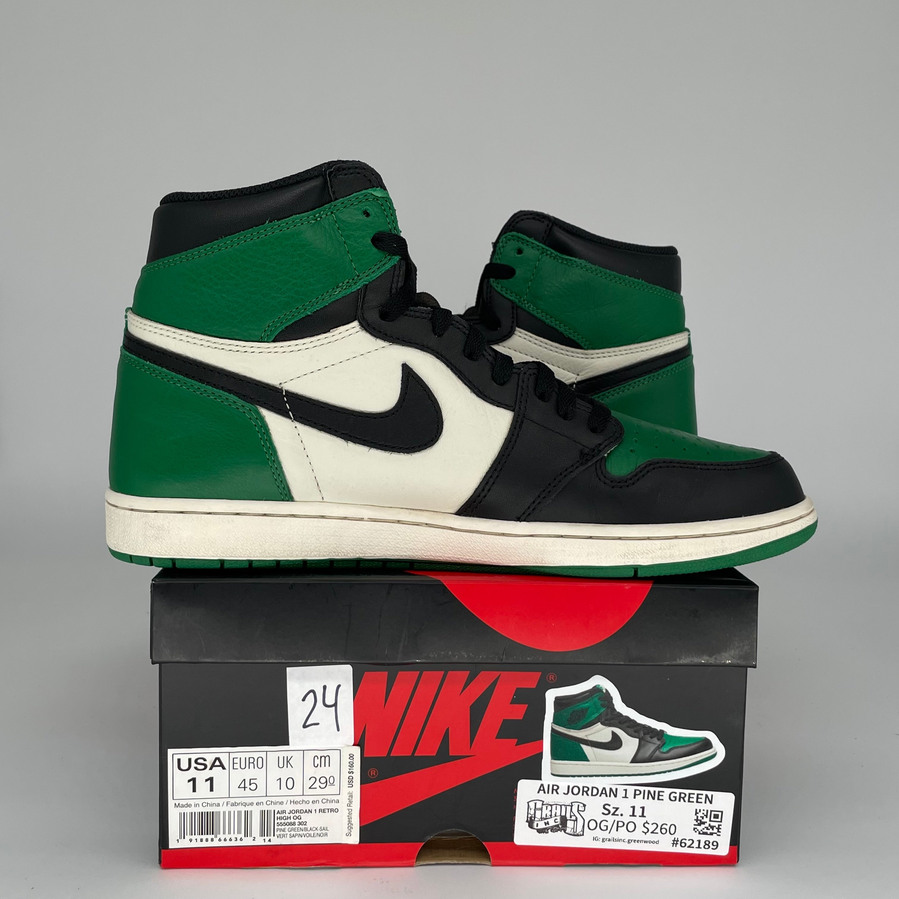 AIR JORDAN 1 PINE GREEN SIZE 11 555088-302