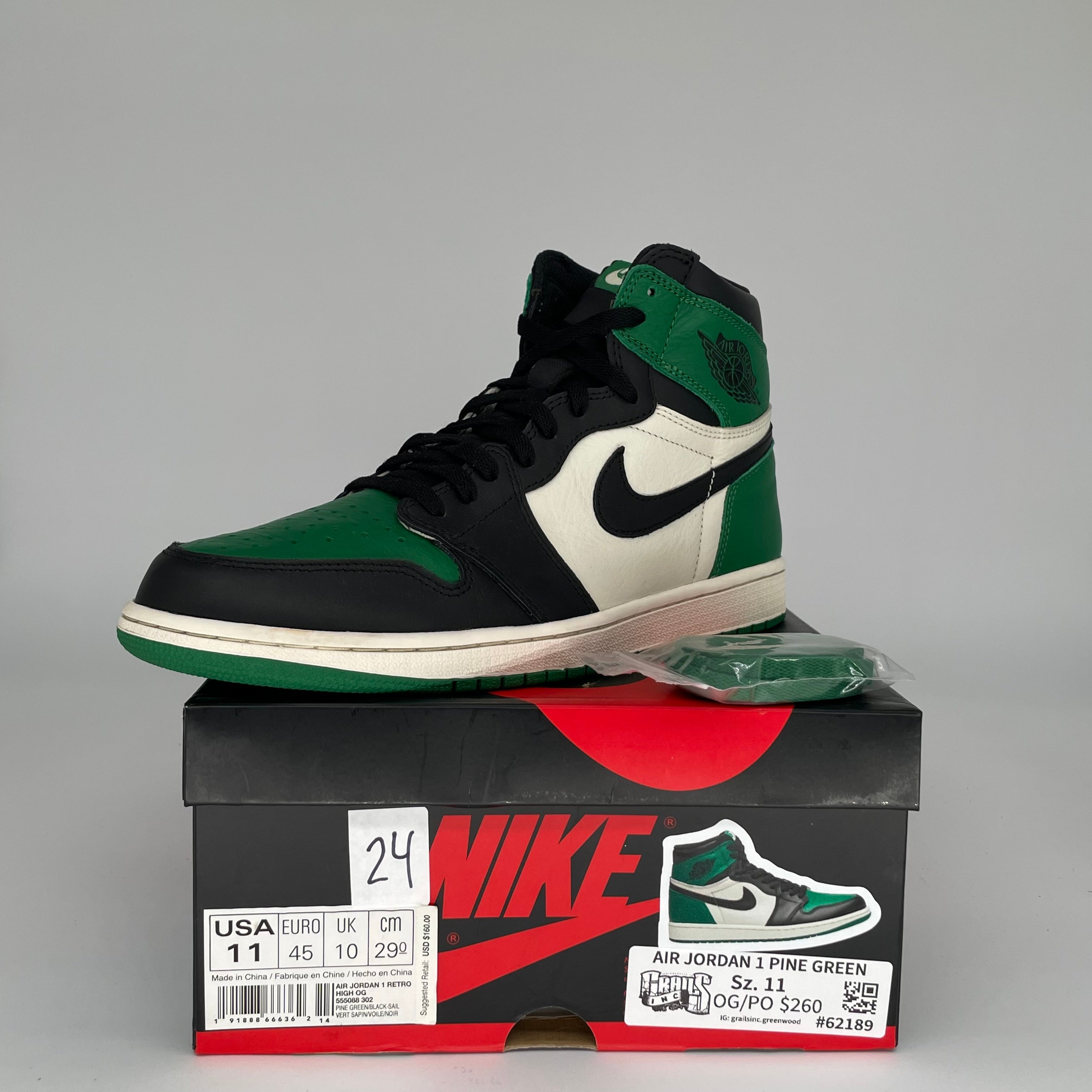 AIR JORDAN 1 PINE GREEN SIZE 11 555088-302