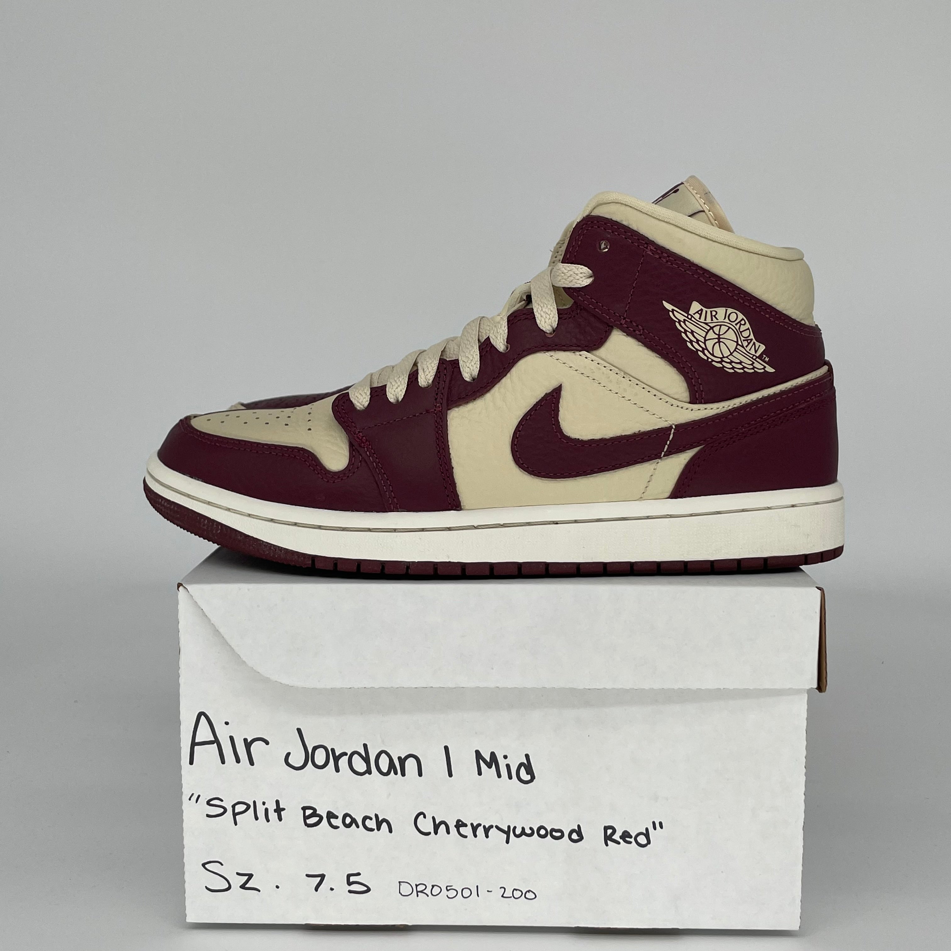 AIR JORDAN 1 MID SPLIT BEACH CHERRYWOOD RED W SIZE 7.5/9W DR0501-200