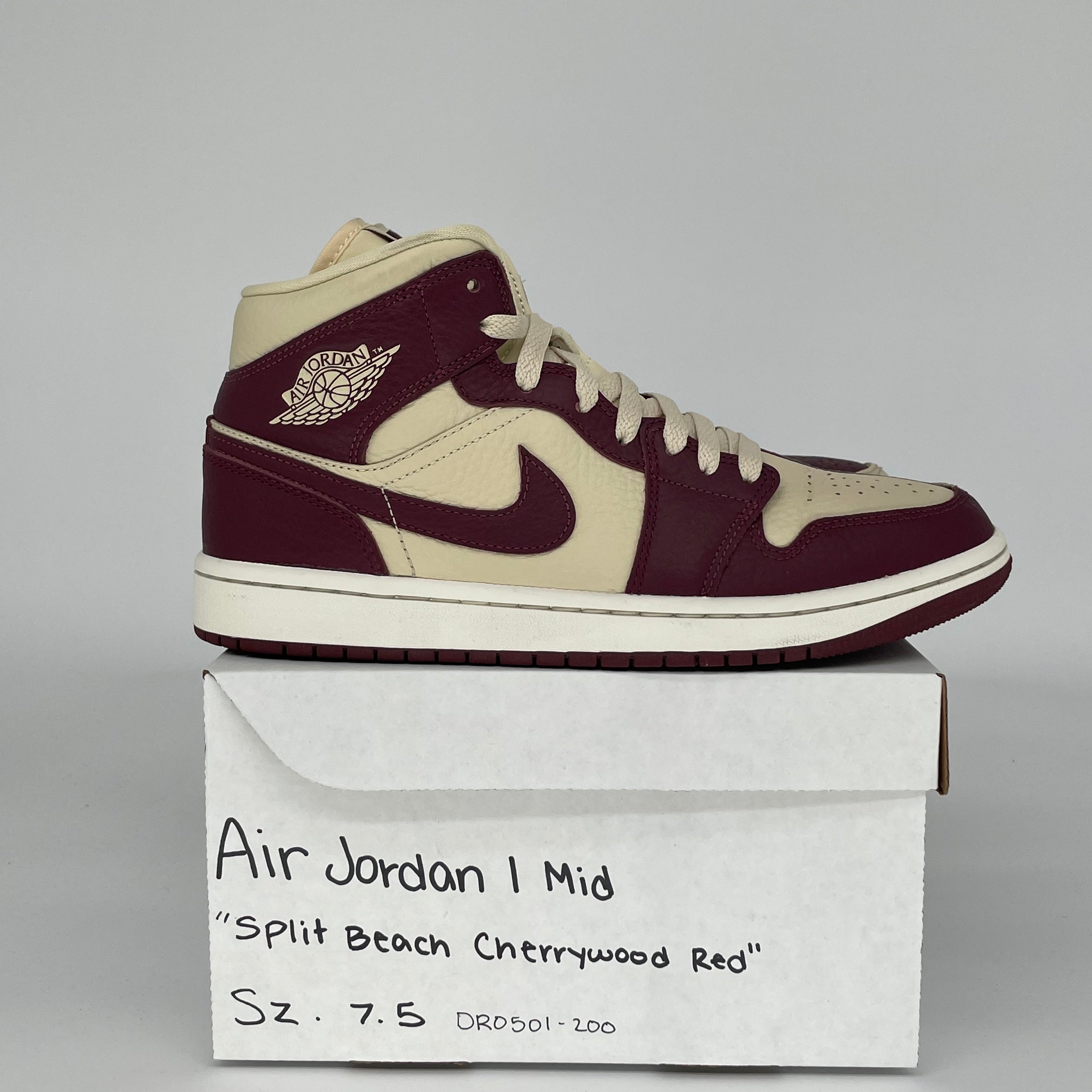 AIR JORDAN 1 MID SPLIT BEACH CHERRYWOOD RED W SIZE 7.5/9W DR0501-200