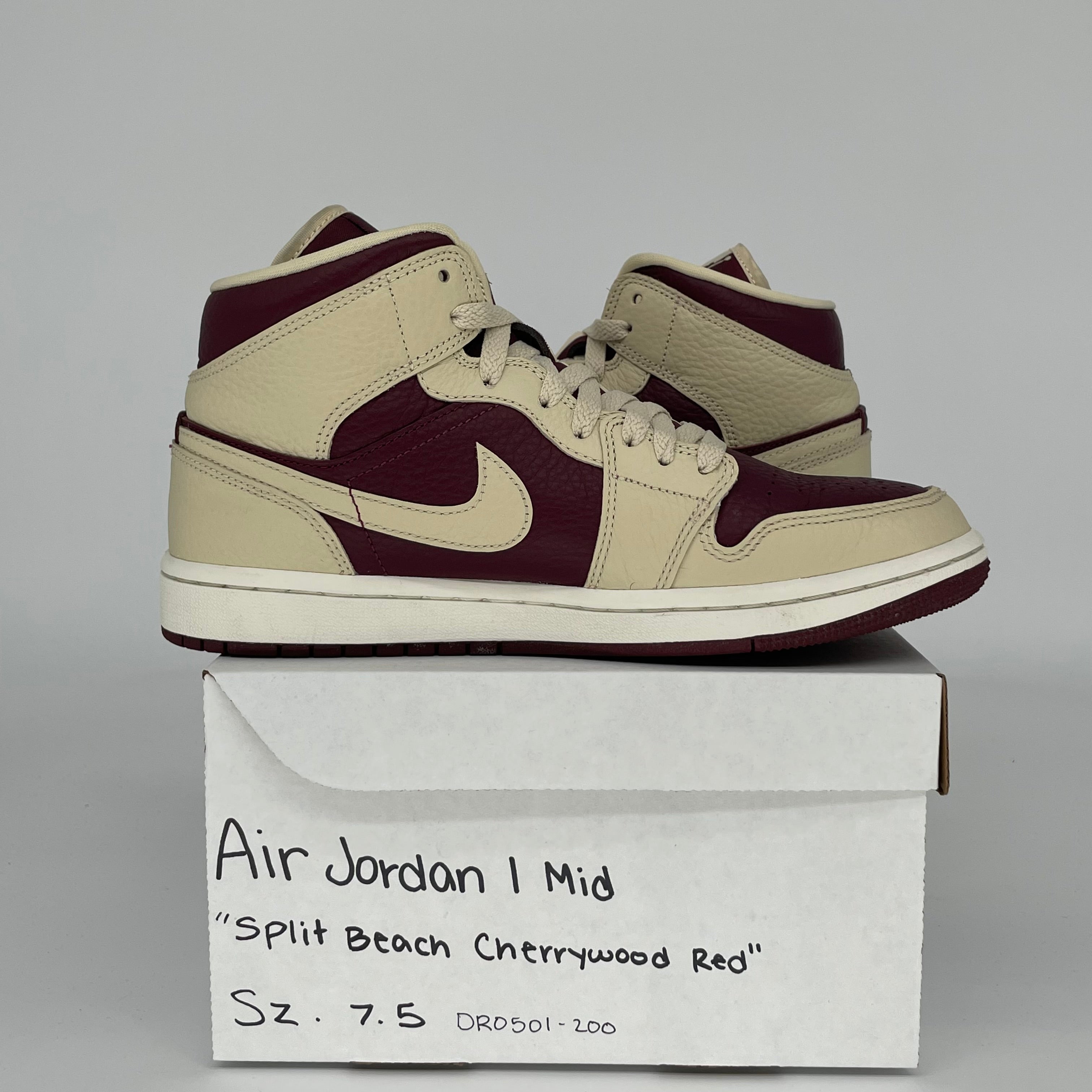 AIR JORDAN 1 MID SPLIT BEACH CHERRYWOOD RED W SIZE 7.5/9W DR0501-200