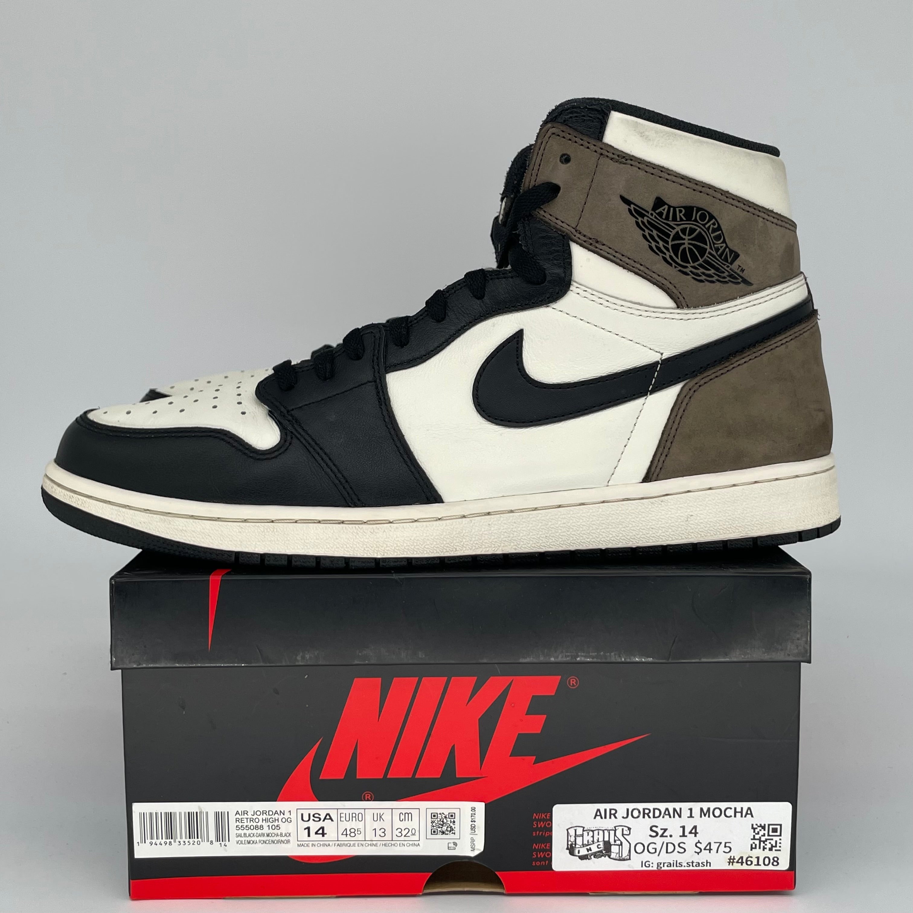 AIR JORDAN 1 DARK MOCHA SIZE 14 555088-105