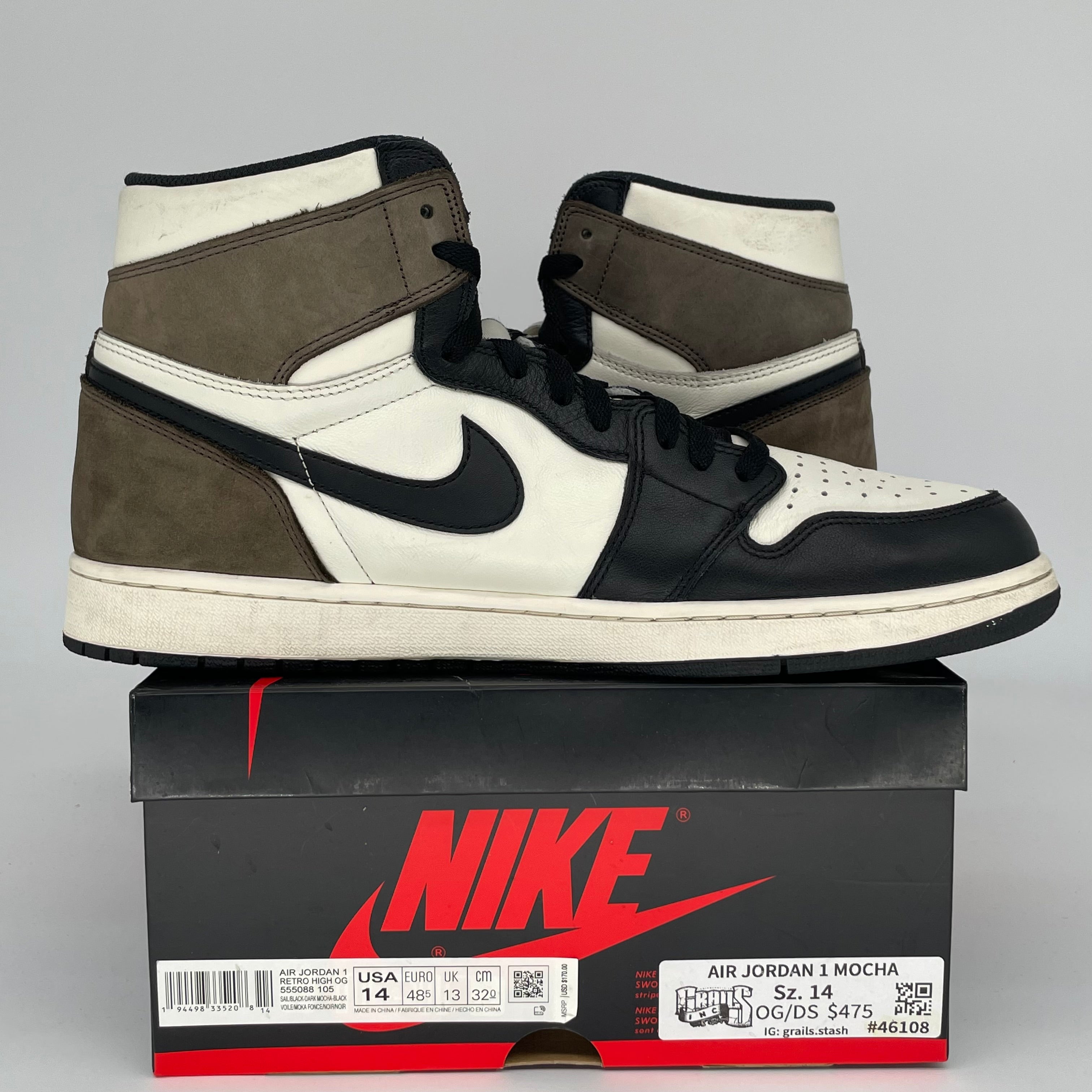 AIR JORDAN 1 DARK MOCHA SIZE 14 555088-105