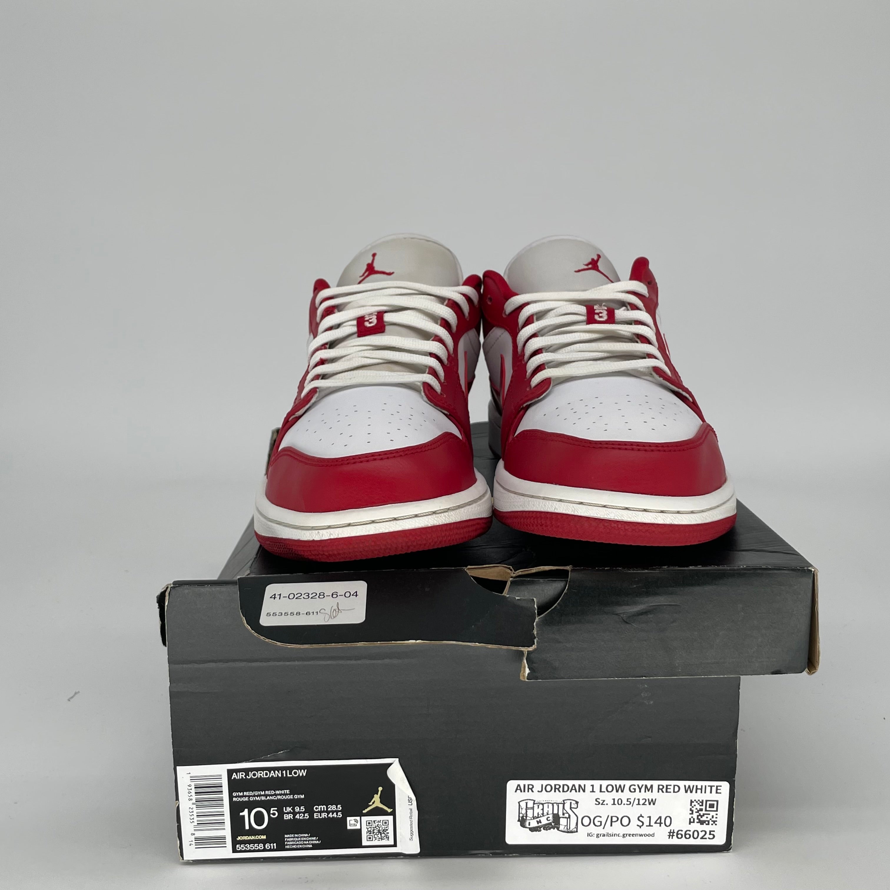 AIR JORDAN 1 LOW GYM RED WHITE SIZE 10.5 553558-611