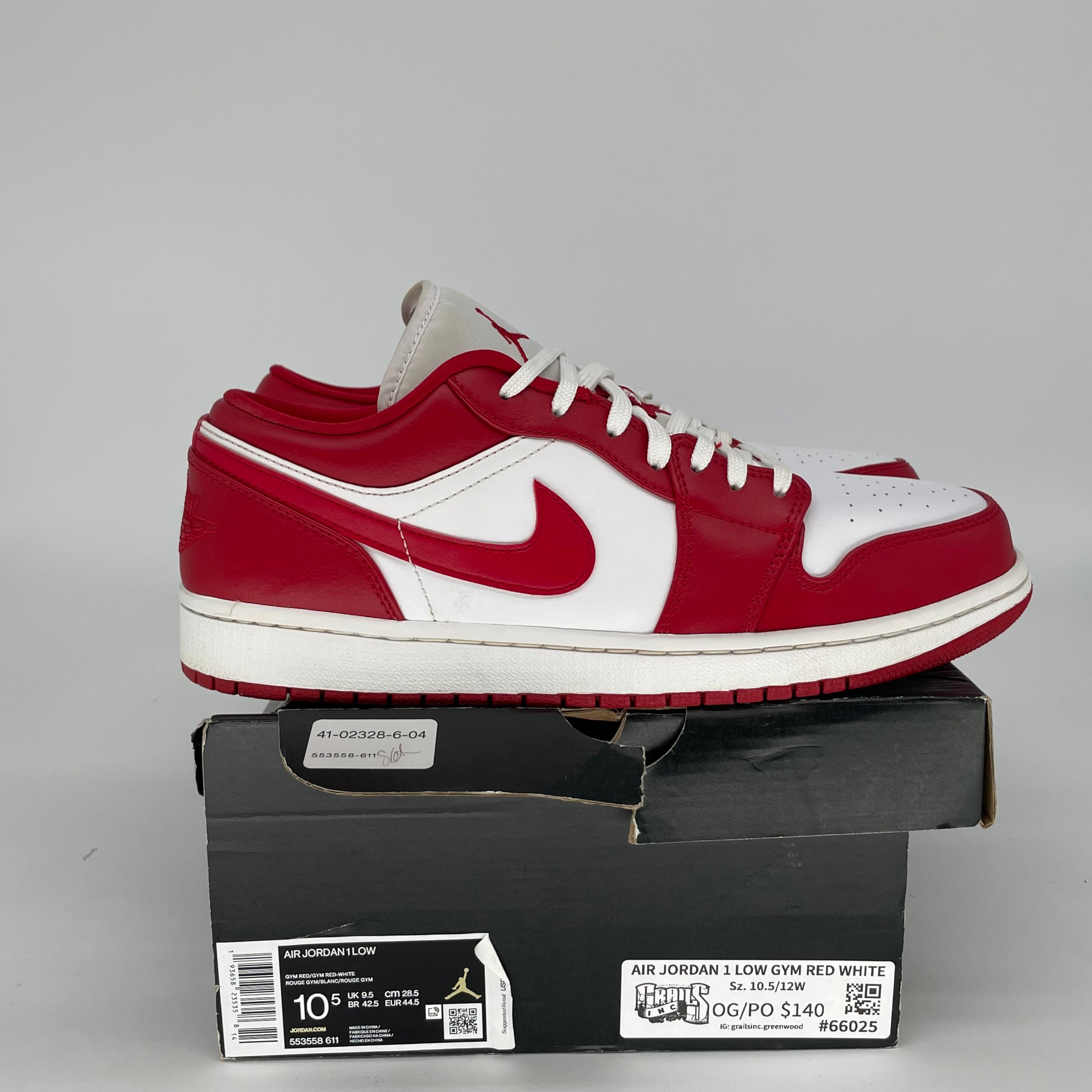 AIR JORDAN 1 LOW GYM RED WHITE SIZE 10.5 553558-611