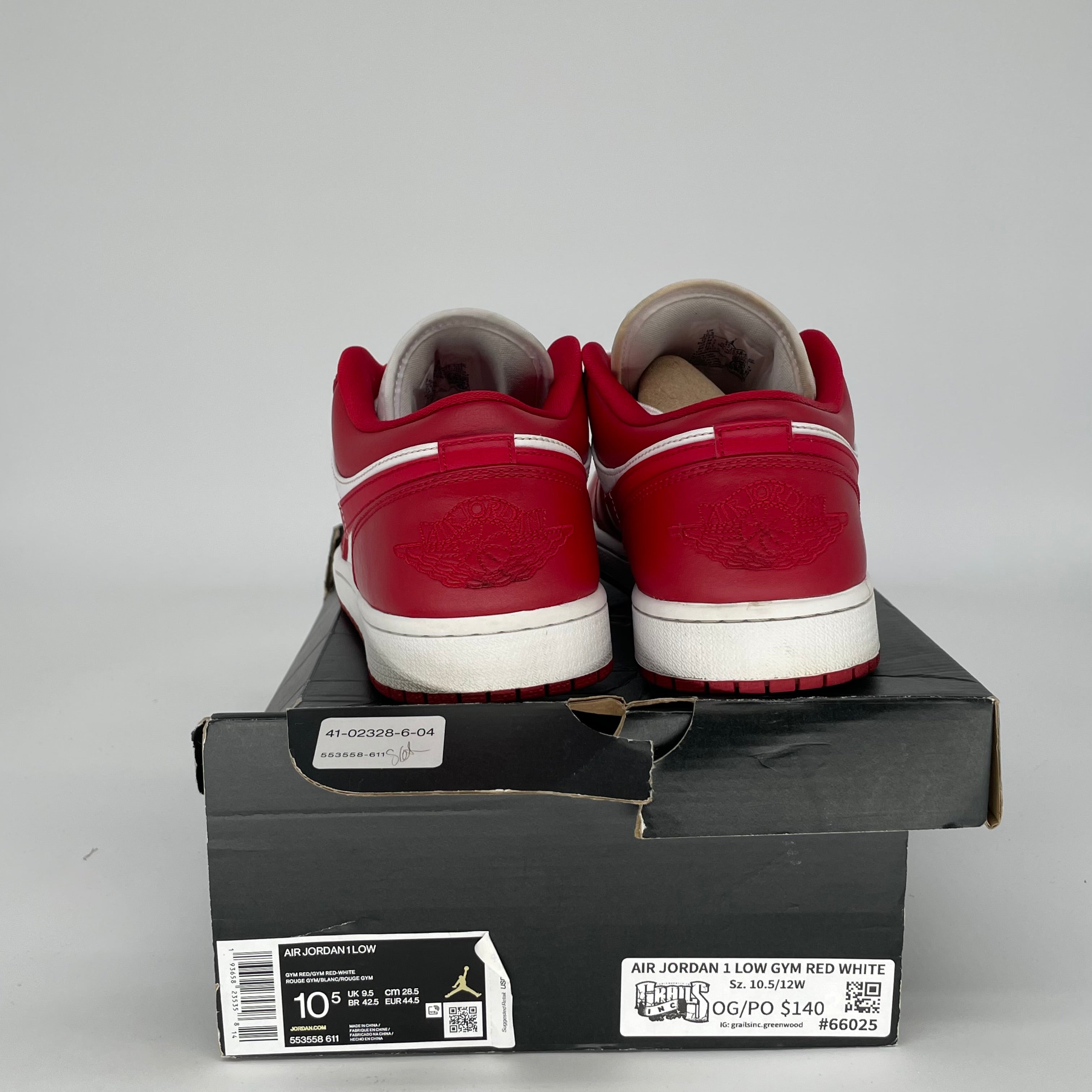 AIR JORDAN 1 LOW GYM RED WHITE SIZE 10.5 553558-611