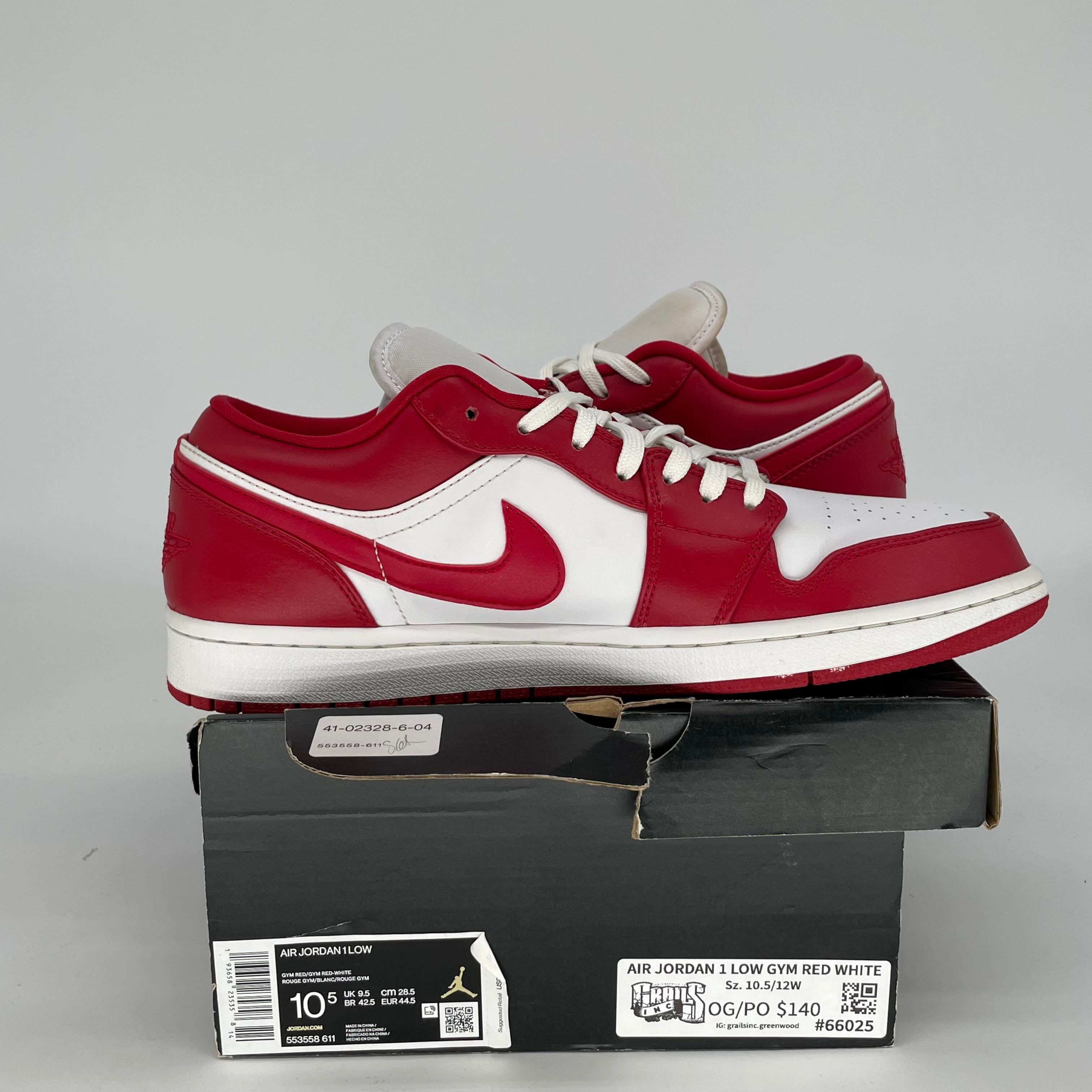 AIR JORDAN 1 LOW GYM RED WHITE SIZE 10.5 553558-611