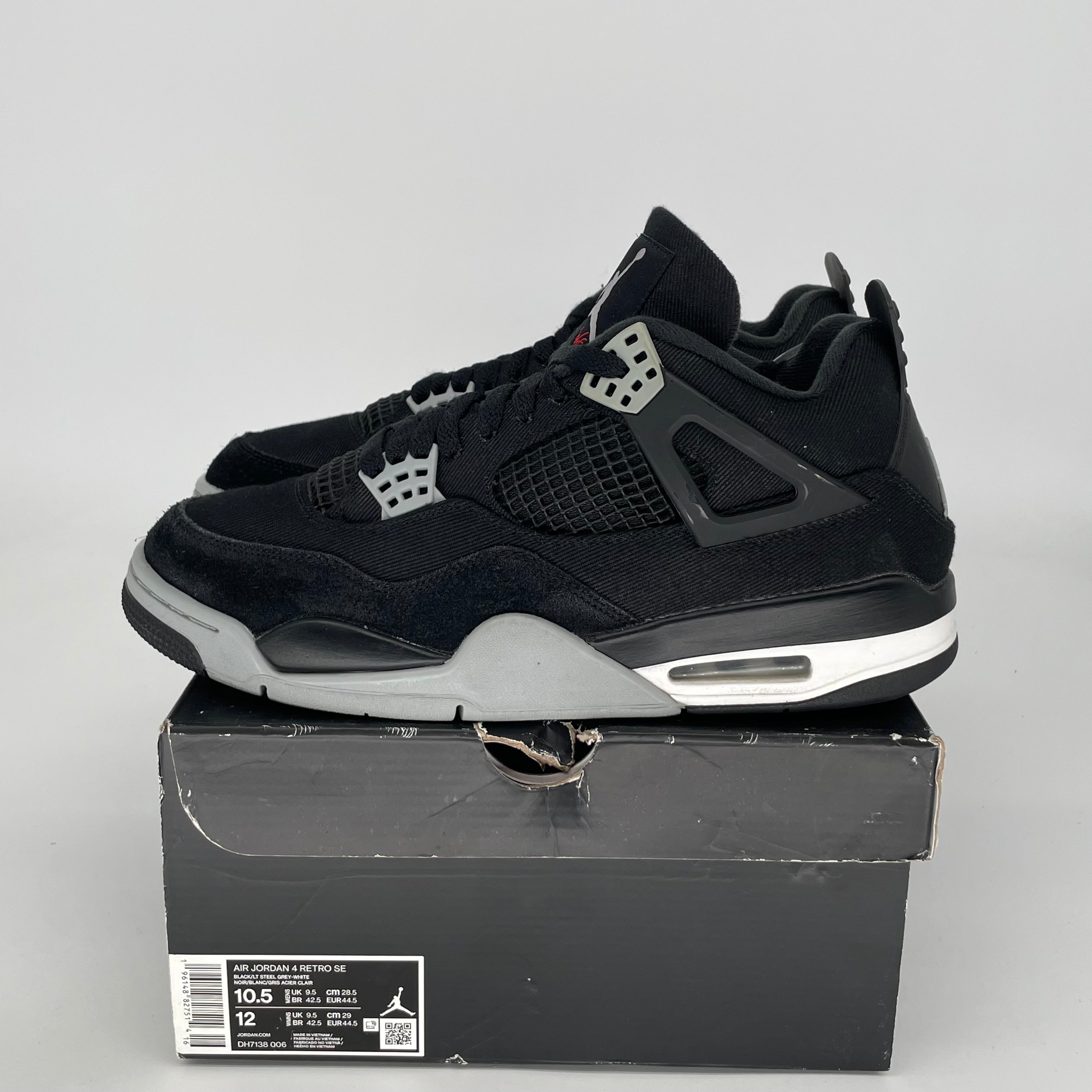 AIR JORDAN 4 BLACK CANVAS SIZE 10.5 DH7138-006