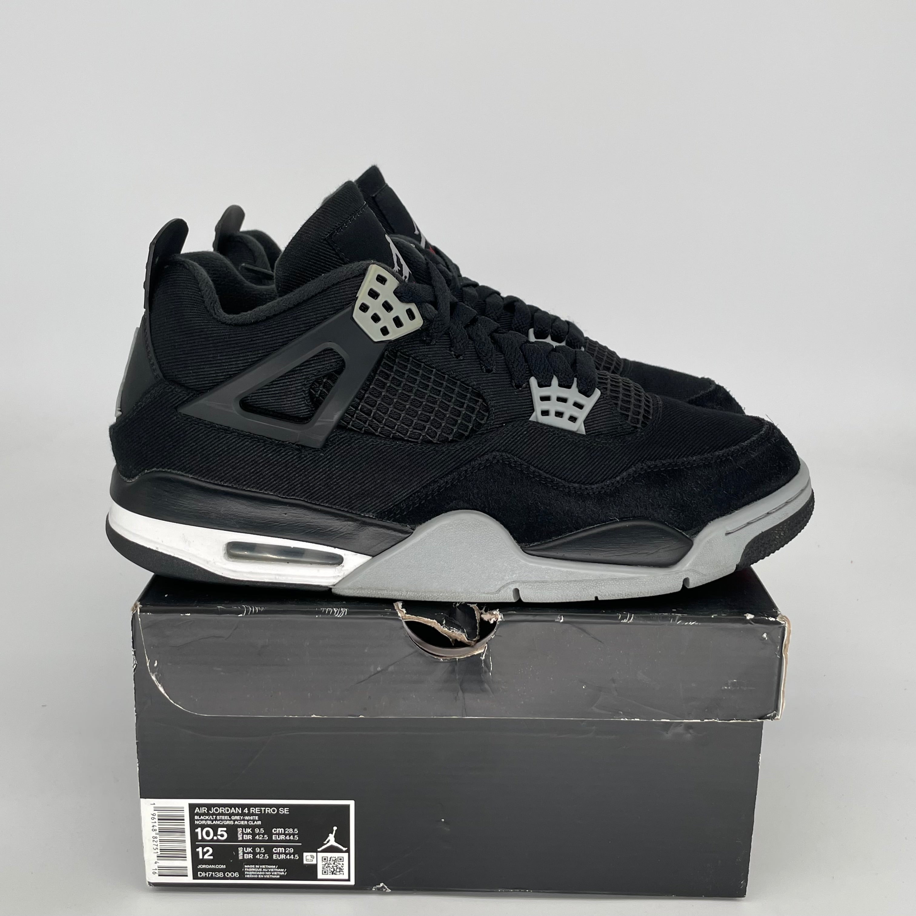 AIR JORDAN 4 BLACK CANVAS SIZE 10.5 DH7138-006