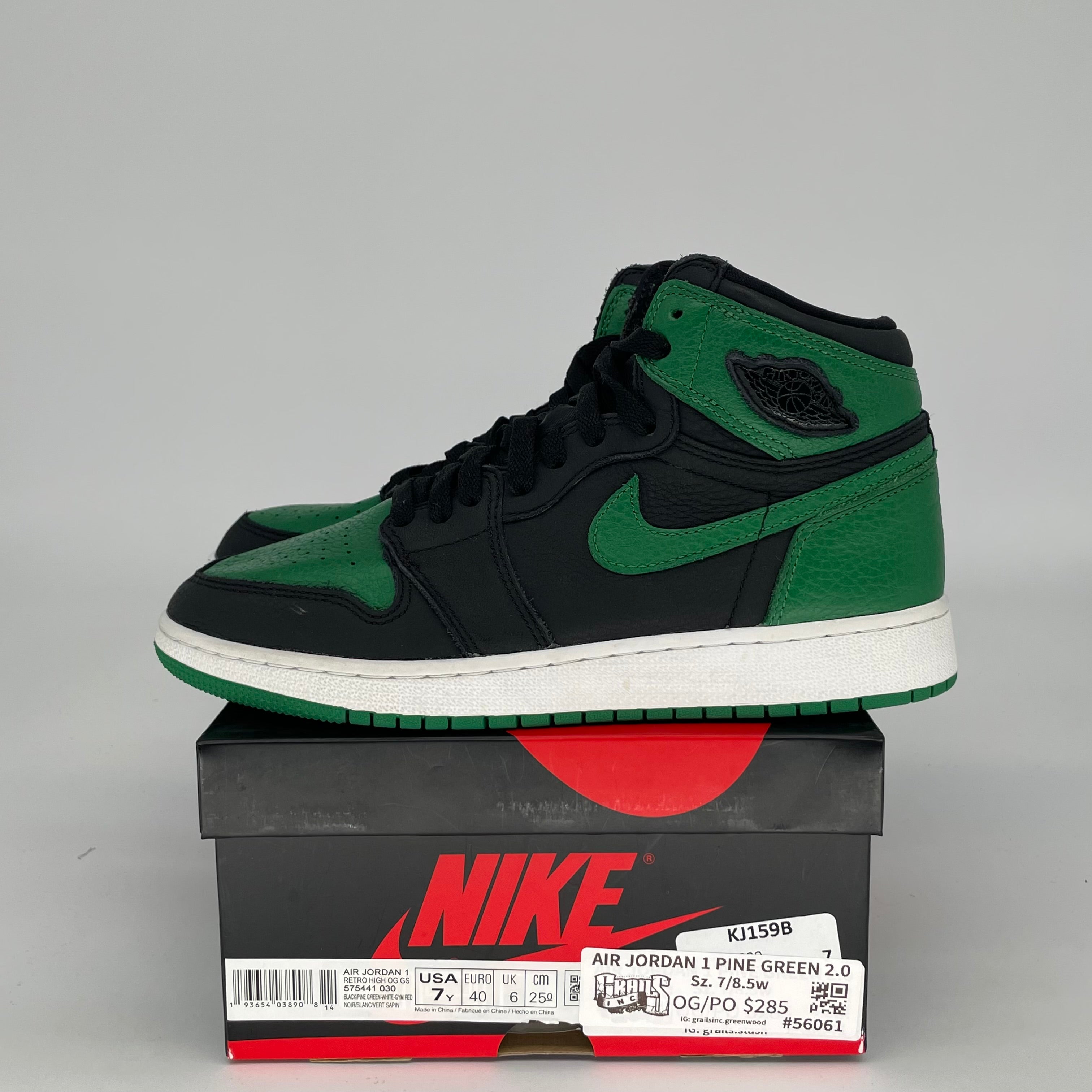 AIR JORDAN 1 PINE GREEN BLACK SIZE 7Y 575441-030