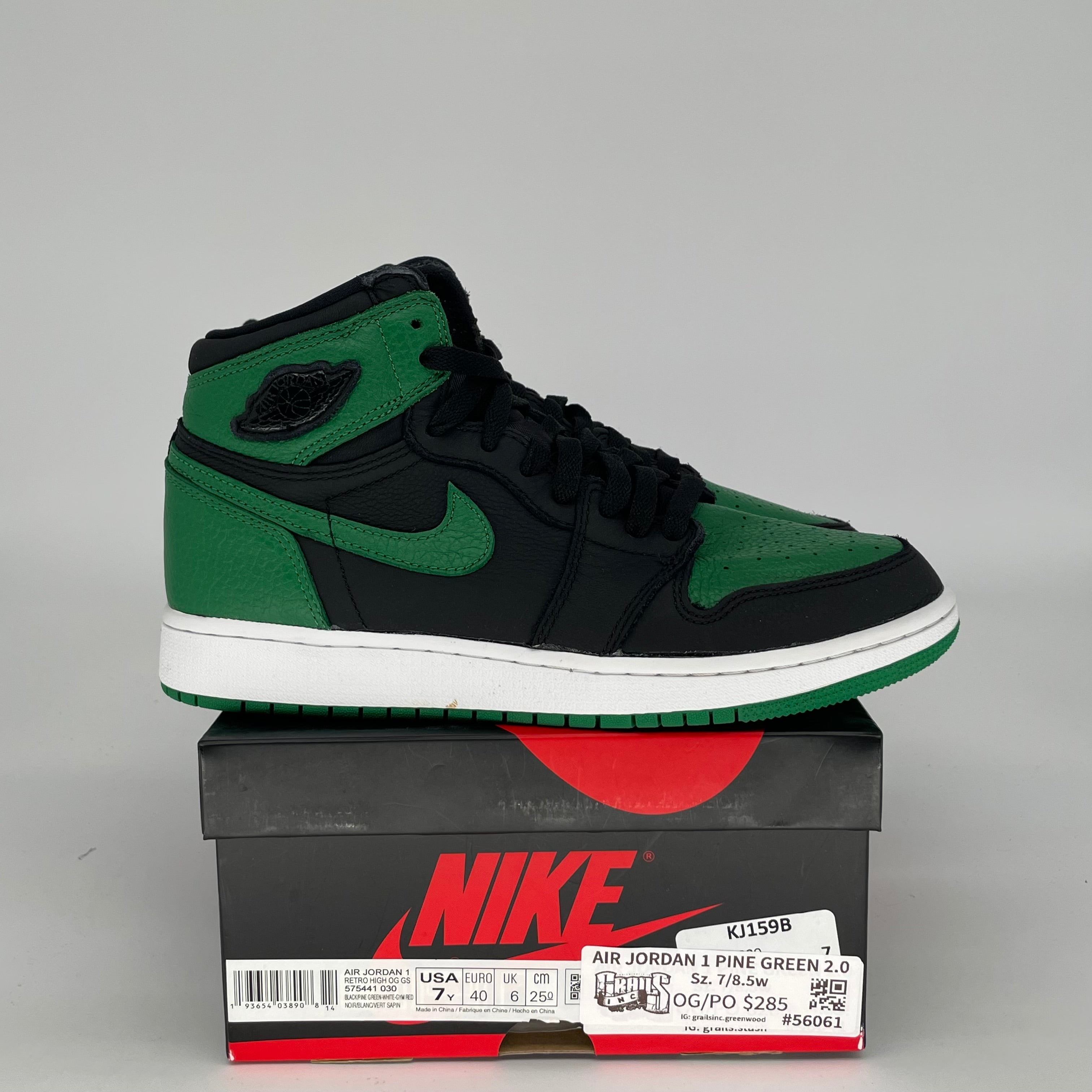 AIR JORDAN 1 PINE GREEN BLACK SIZE 7Y 575441-030