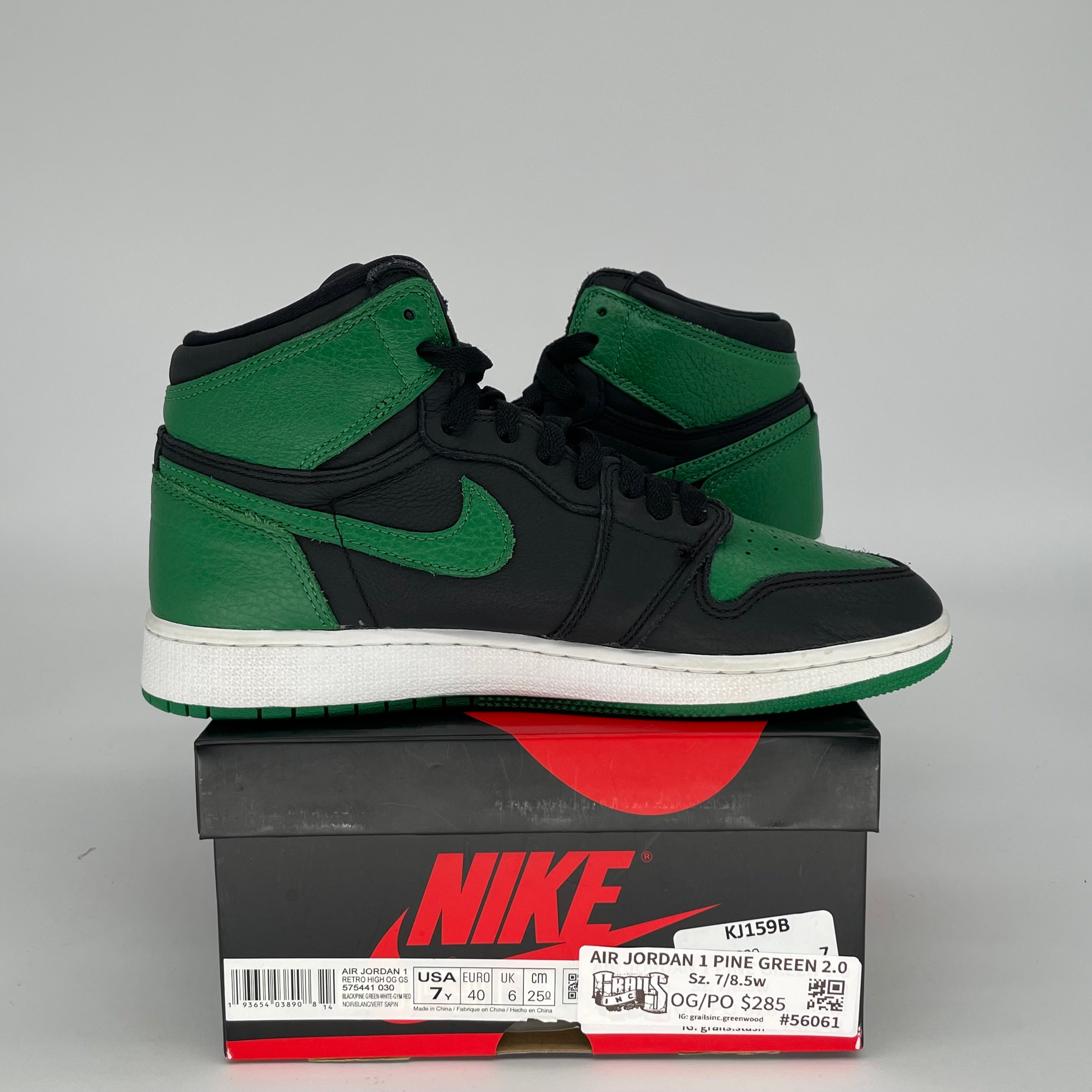 AIR JORDAN 1 PINE GREEN BLACK SIZE 7Y 575441-030