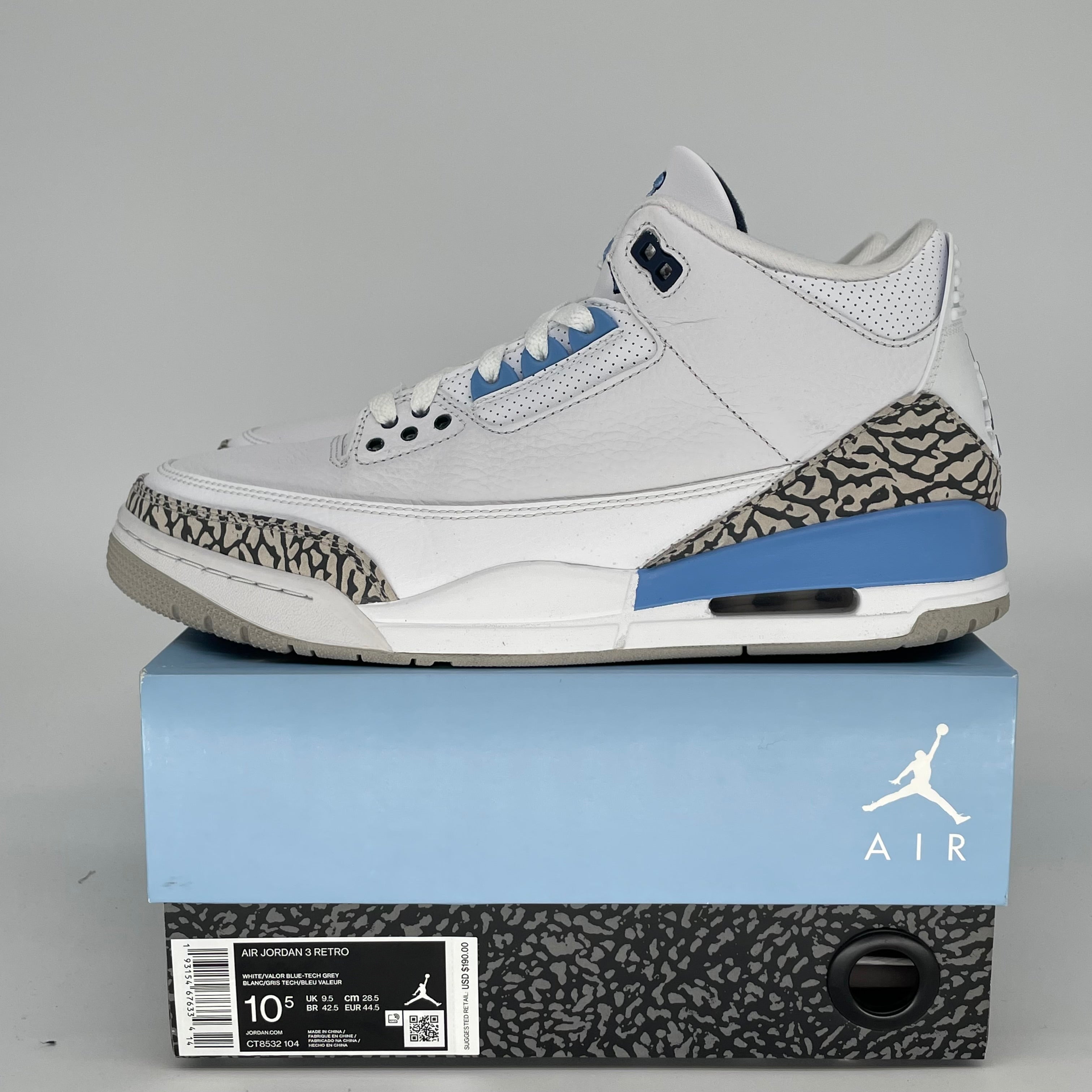 AIR JORDAN 3 UNC SIZE 10.5 CT8532-104