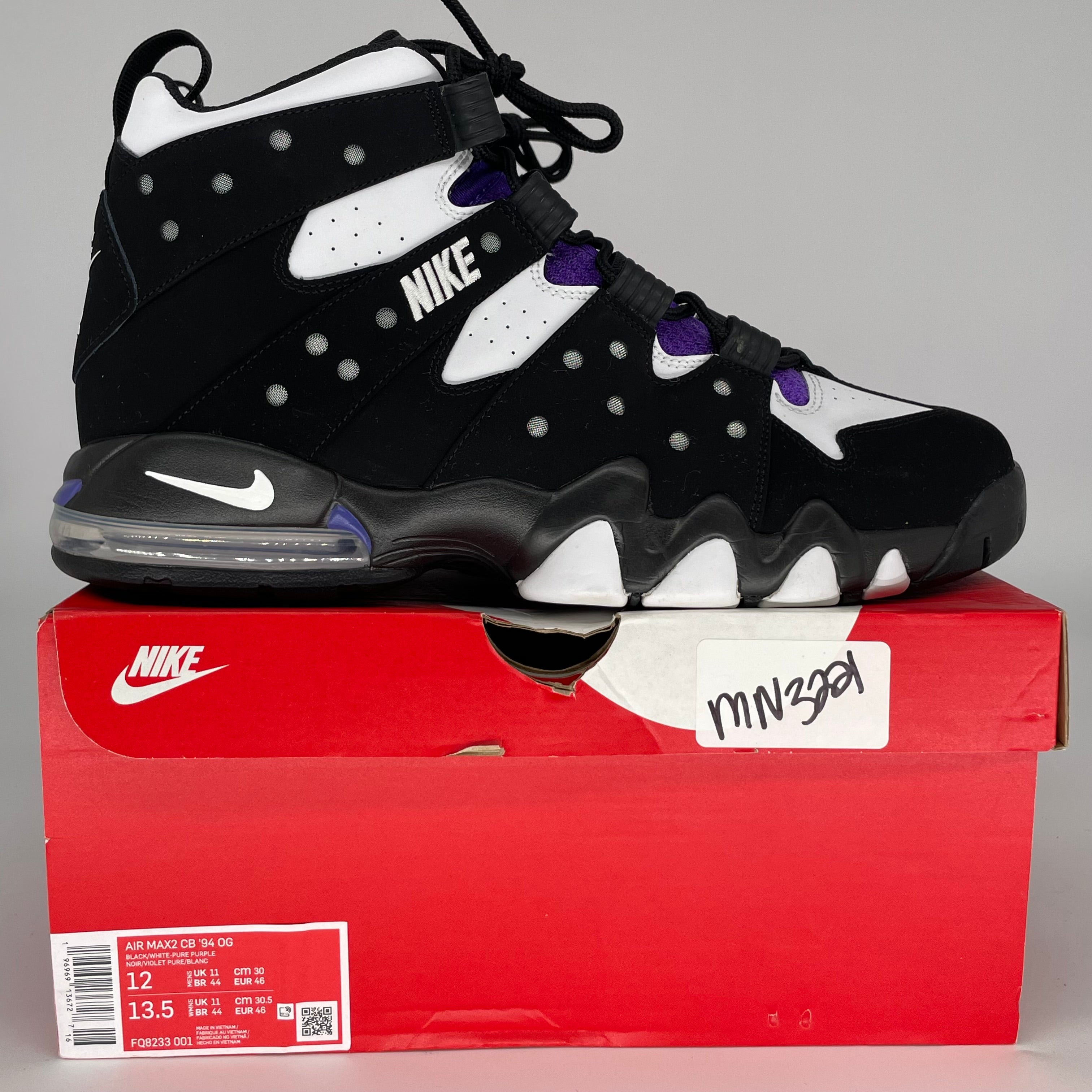 NIKE AIR MAX 2 CB 94 BLACK WHITE PURPLE SIZE 12 FQ8233-001