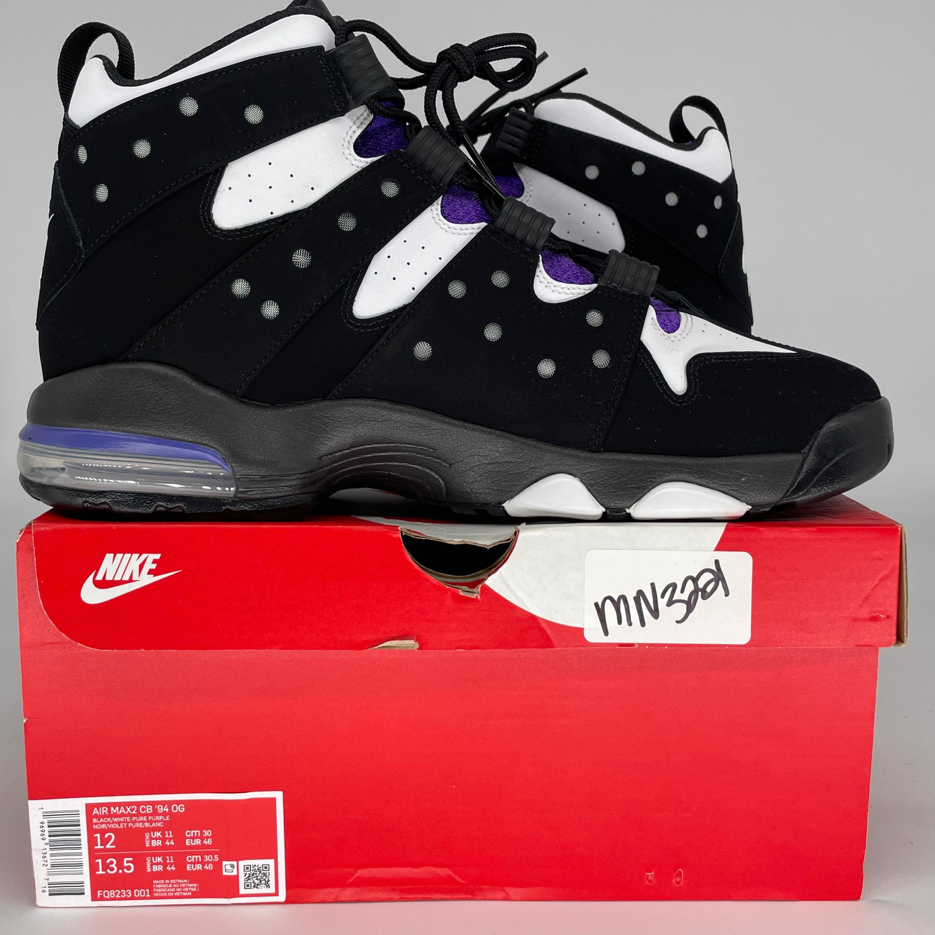 NIKE AIR MAX 2 CB 94 BLACK WHITE PURPLE SIZE 12 FQ8233-001