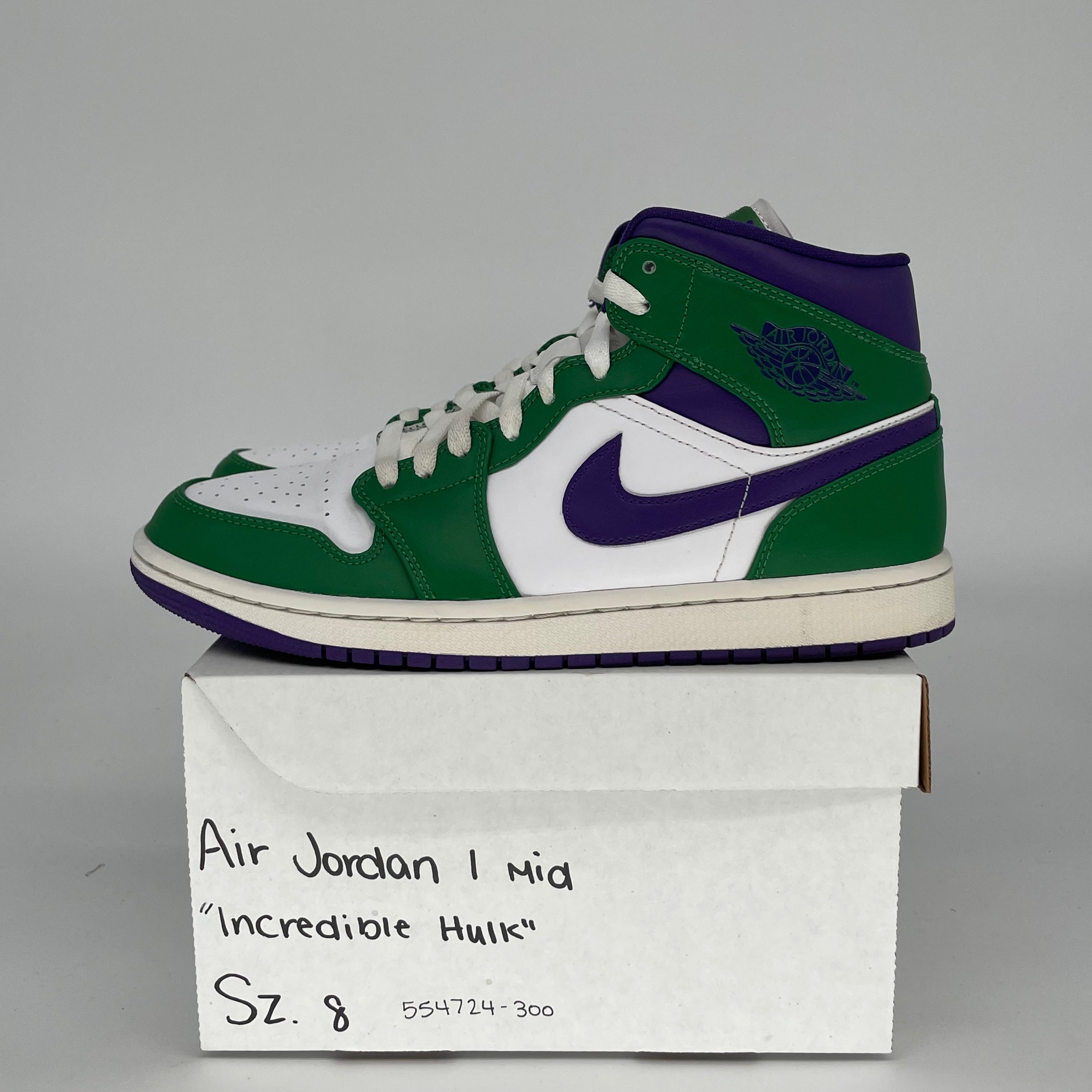 AIR JORDAN 1 MID INCREDIBLE HULK SIZE 8 554724-300