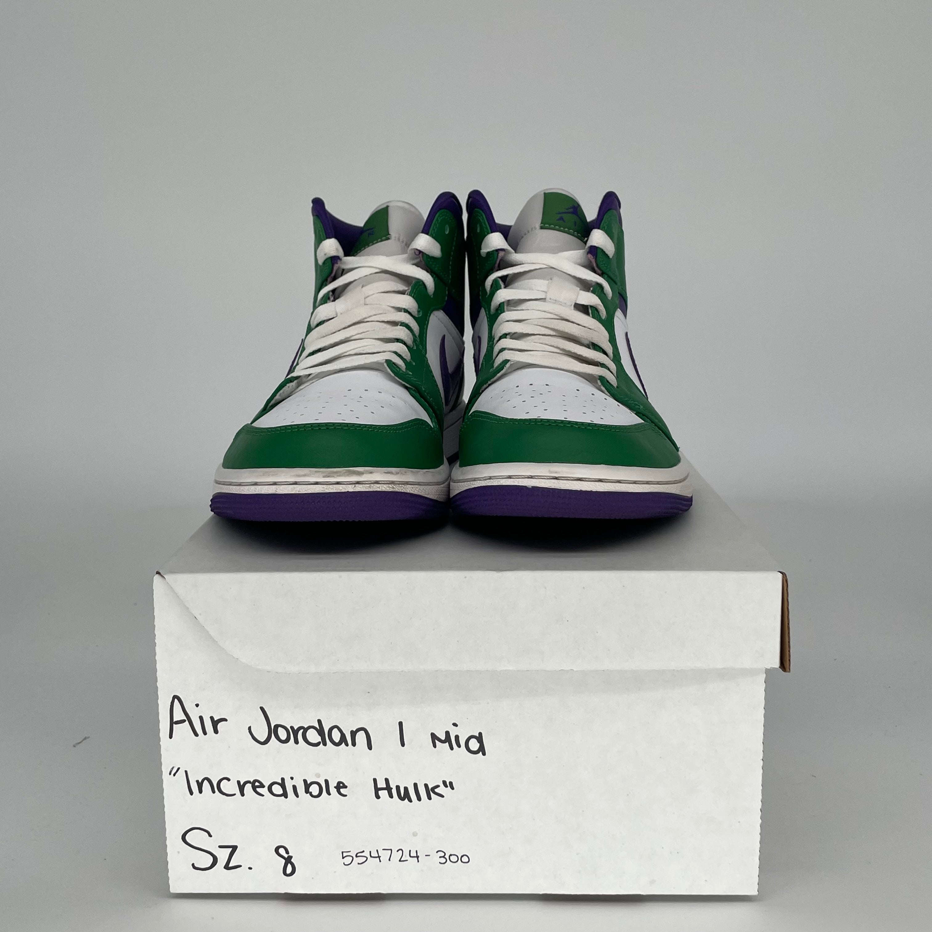 AIR JORDAN 1 MID INCREDIBLE HULK SIZE 8 554724-300