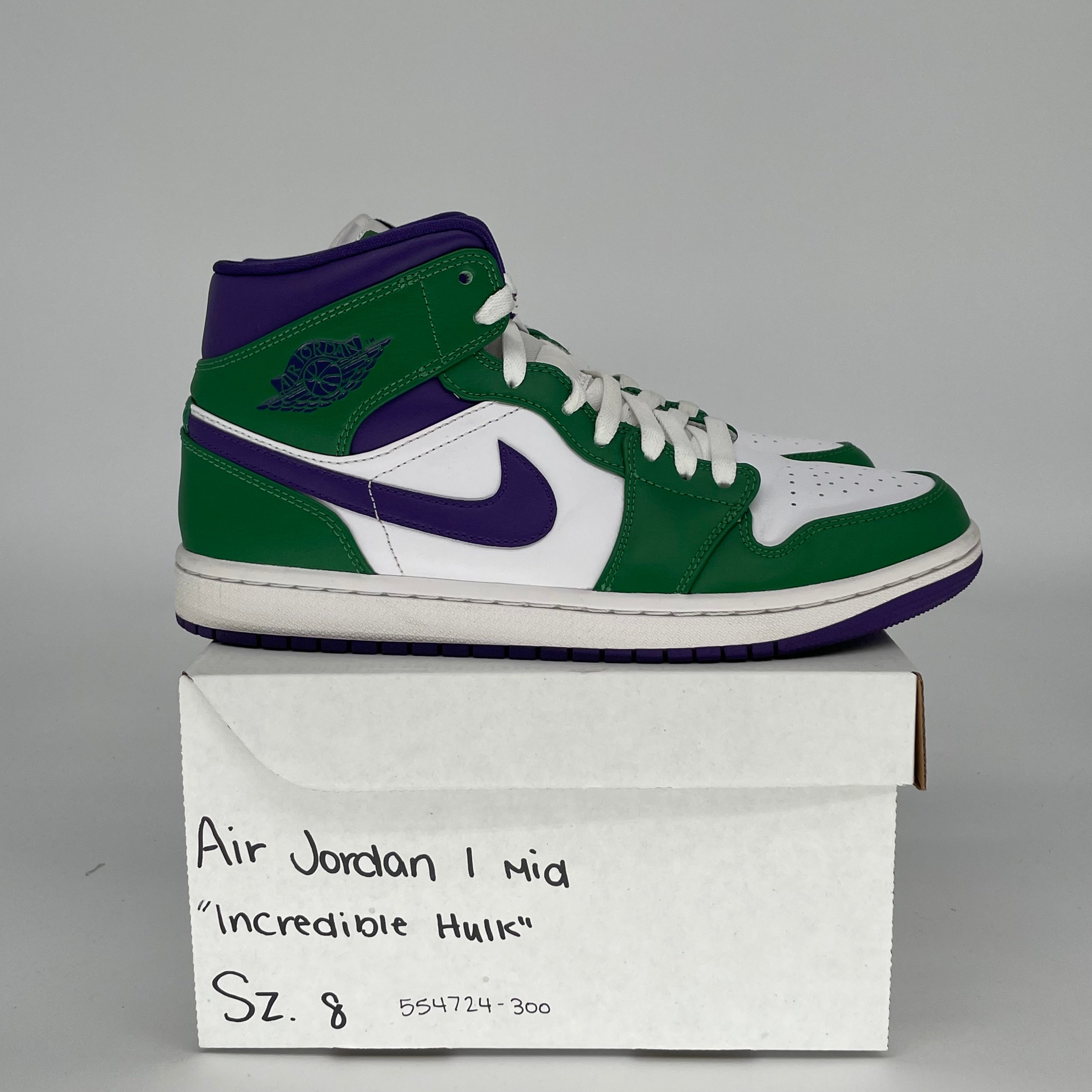 AIR JORDAN 1 MID INCREDIBLE HULK SIZE 8 554724-300