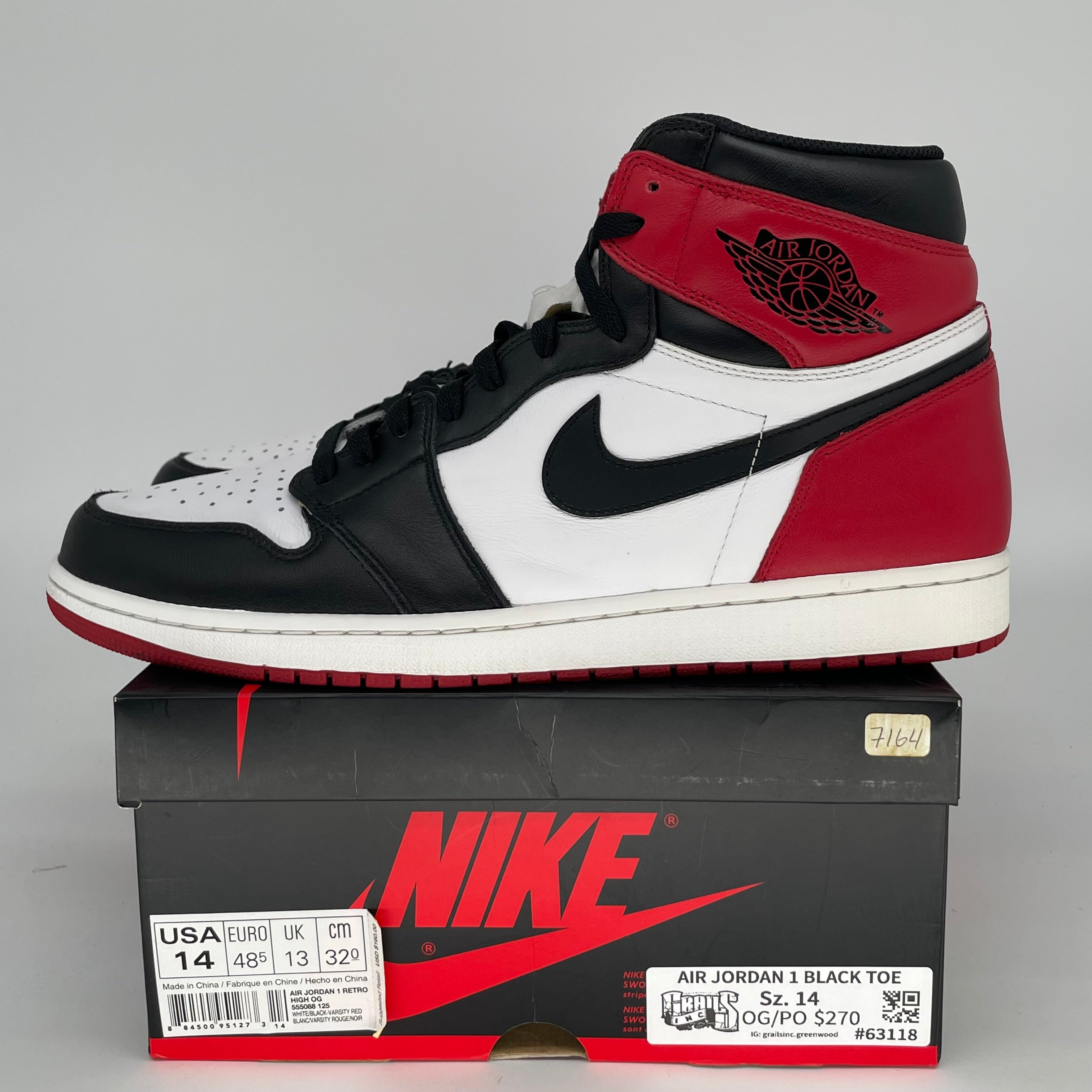 AIR JORDAN 1 BLACK TOE SIZE 14 555088-125