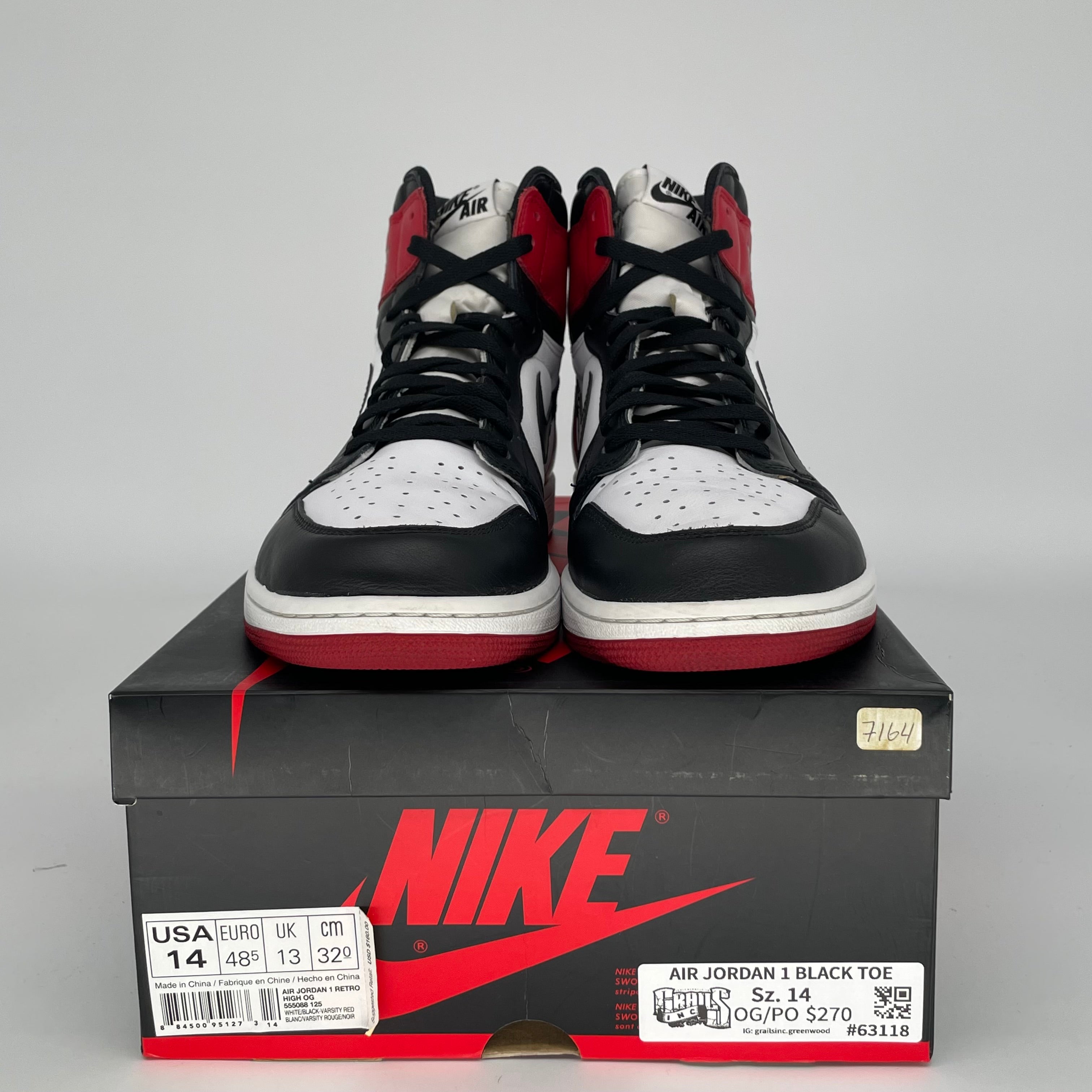 AIR JORDAN 1 BLACK TOE SIZE 14 555088-125