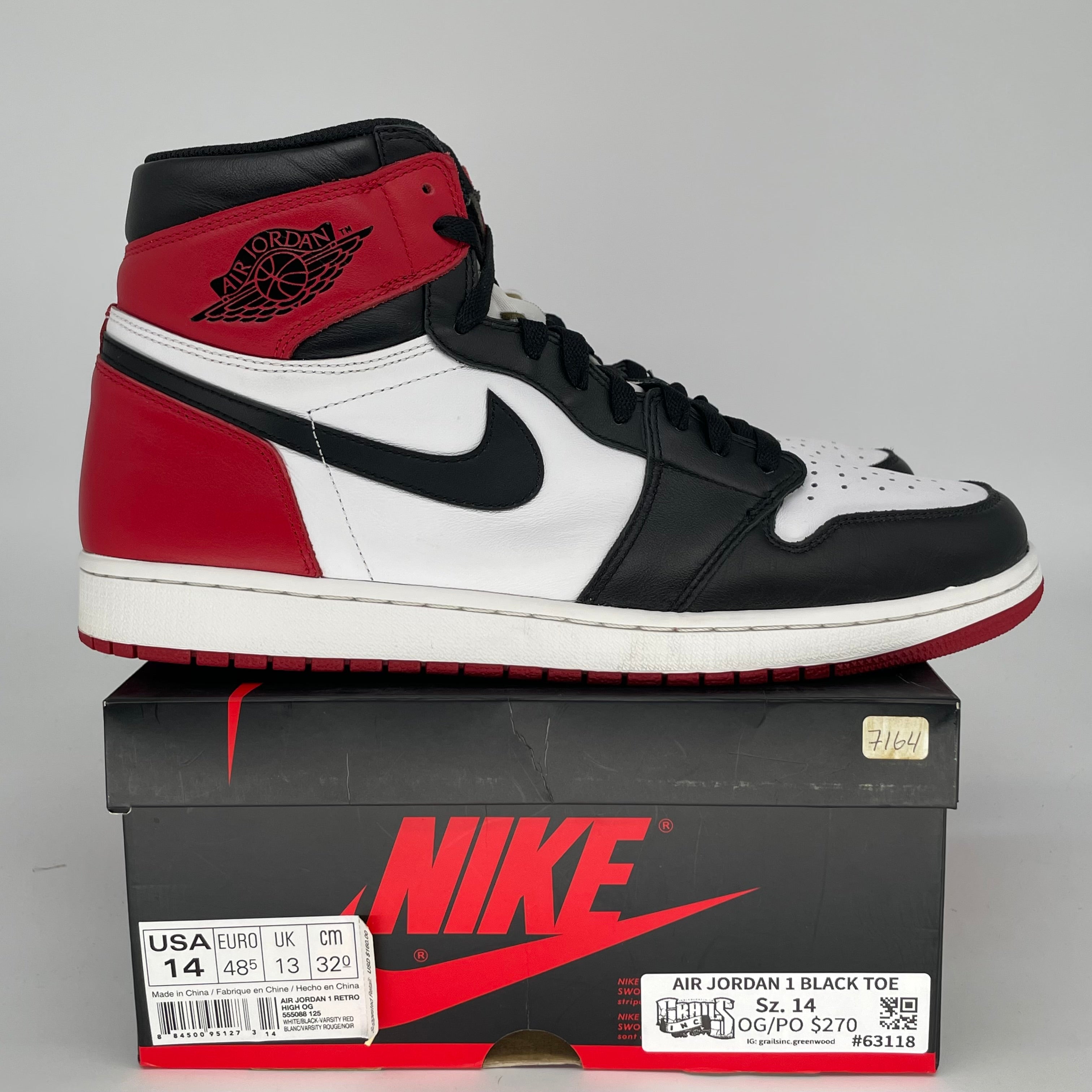 AIR JORDAN 1 BLACK TOE SIZE 14 555088-125