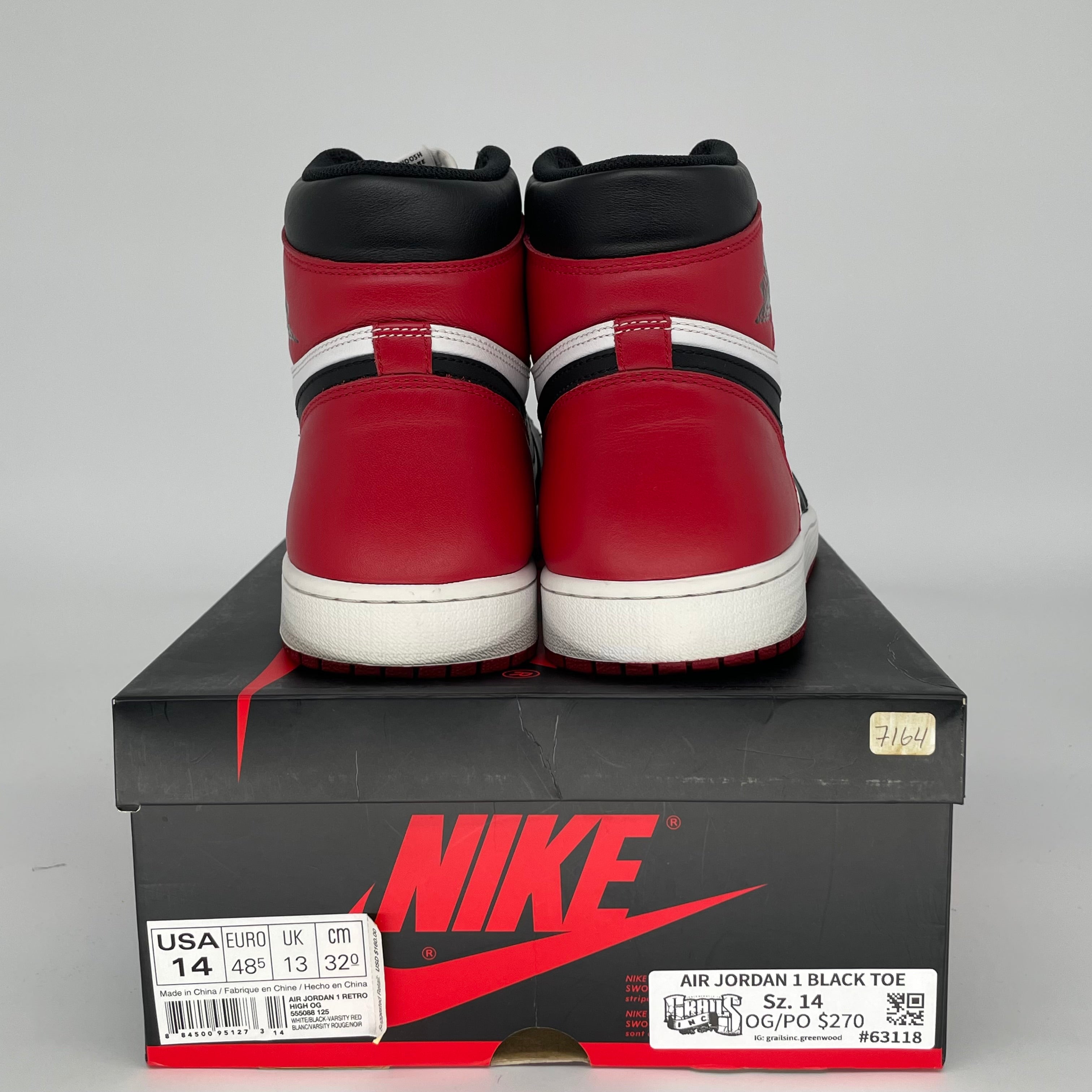 AIR JORDAN 1 BLACK TOE SIZE 14 555088-125