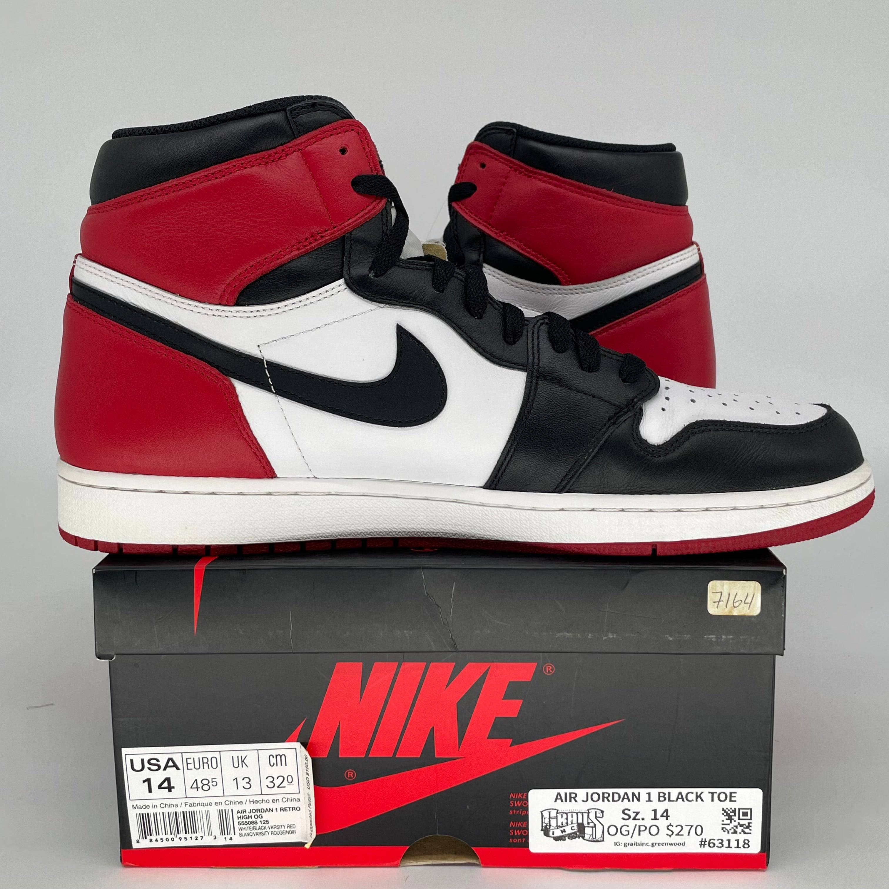 AIR JORDAN 1 BLACK TOE SIZE 14 555088-125